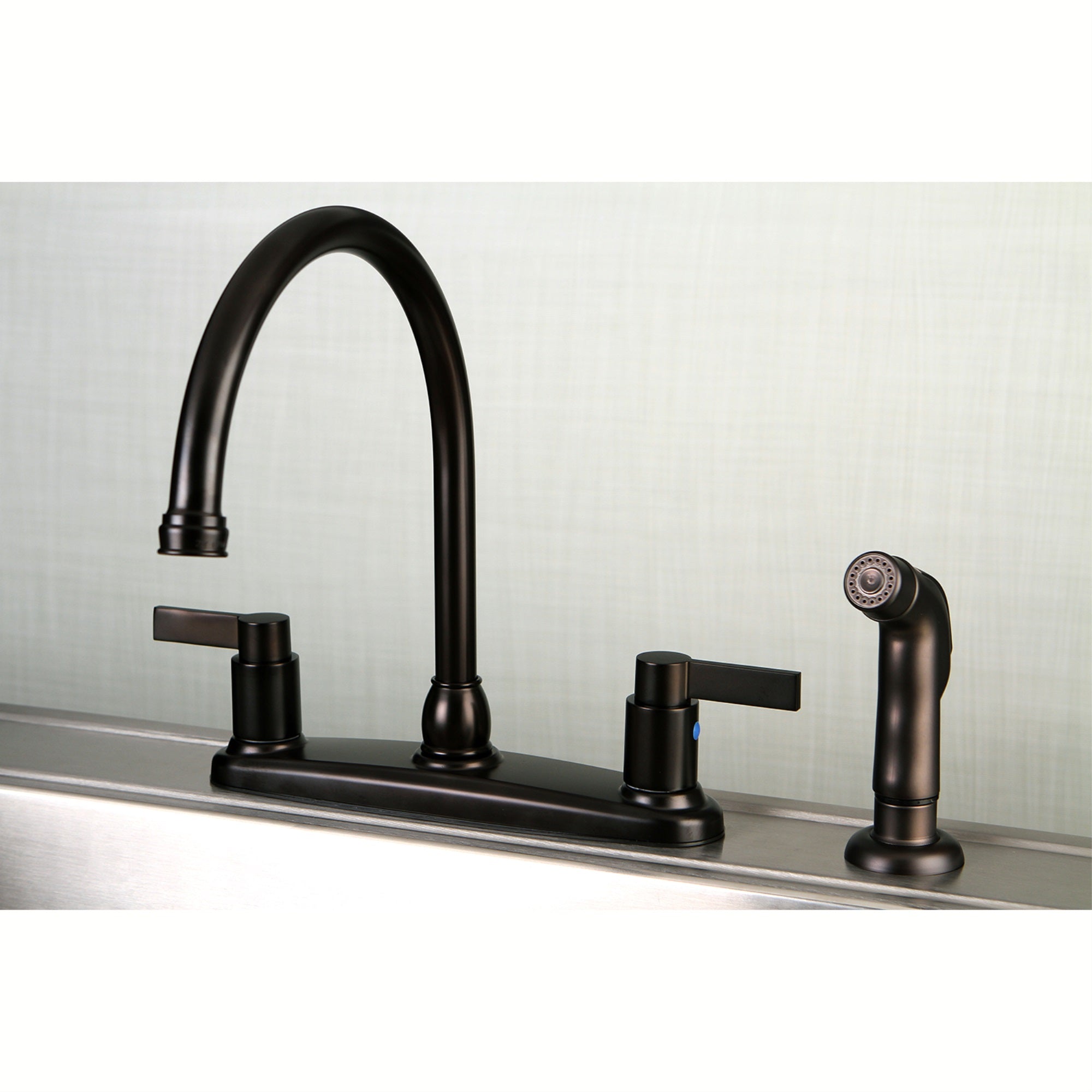 Kingston Brass Fb2795Ndlsp Nuvofusion 8-Inch Centerset Kitchen Faucet With Sprayer, Oil Rubbed Bronze