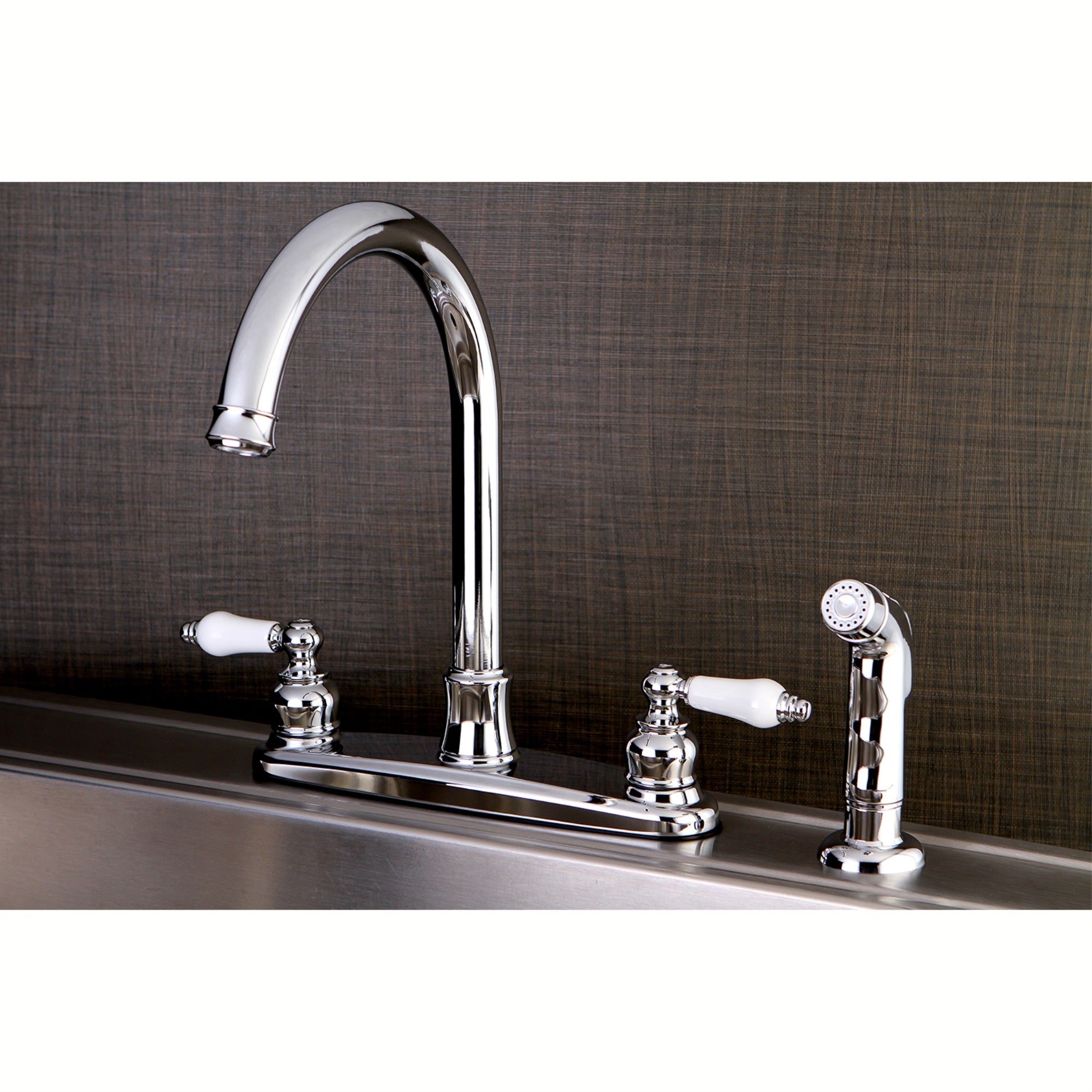 Kingston Brass Fb7791Plsp Victorian 8-Inch Centerset Kitchen Faucet With Sprayer, Polished Chrome
