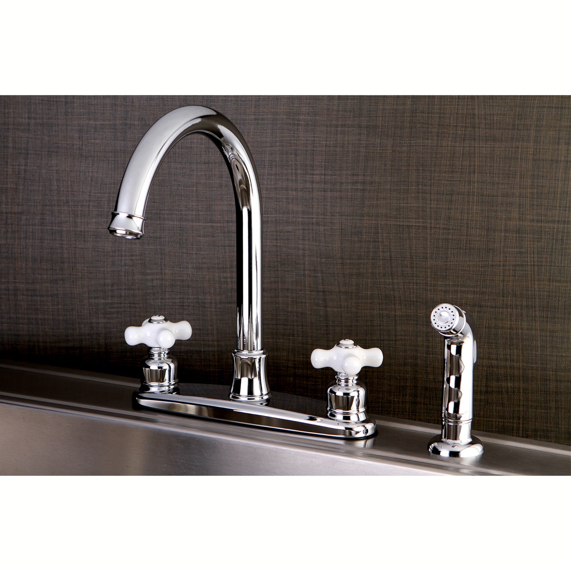 Kingston Brass Fb7791Pxsp Victorian 8-Inch Centerset Kitchen Faucet With Sprayer, Polished Chrome