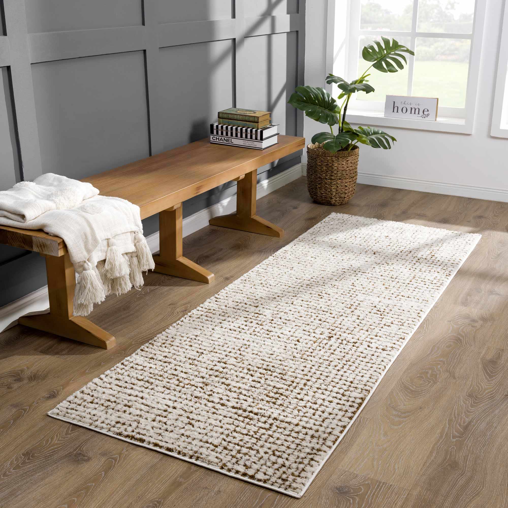 Keita Cream & Brown 7ft Runner Rug