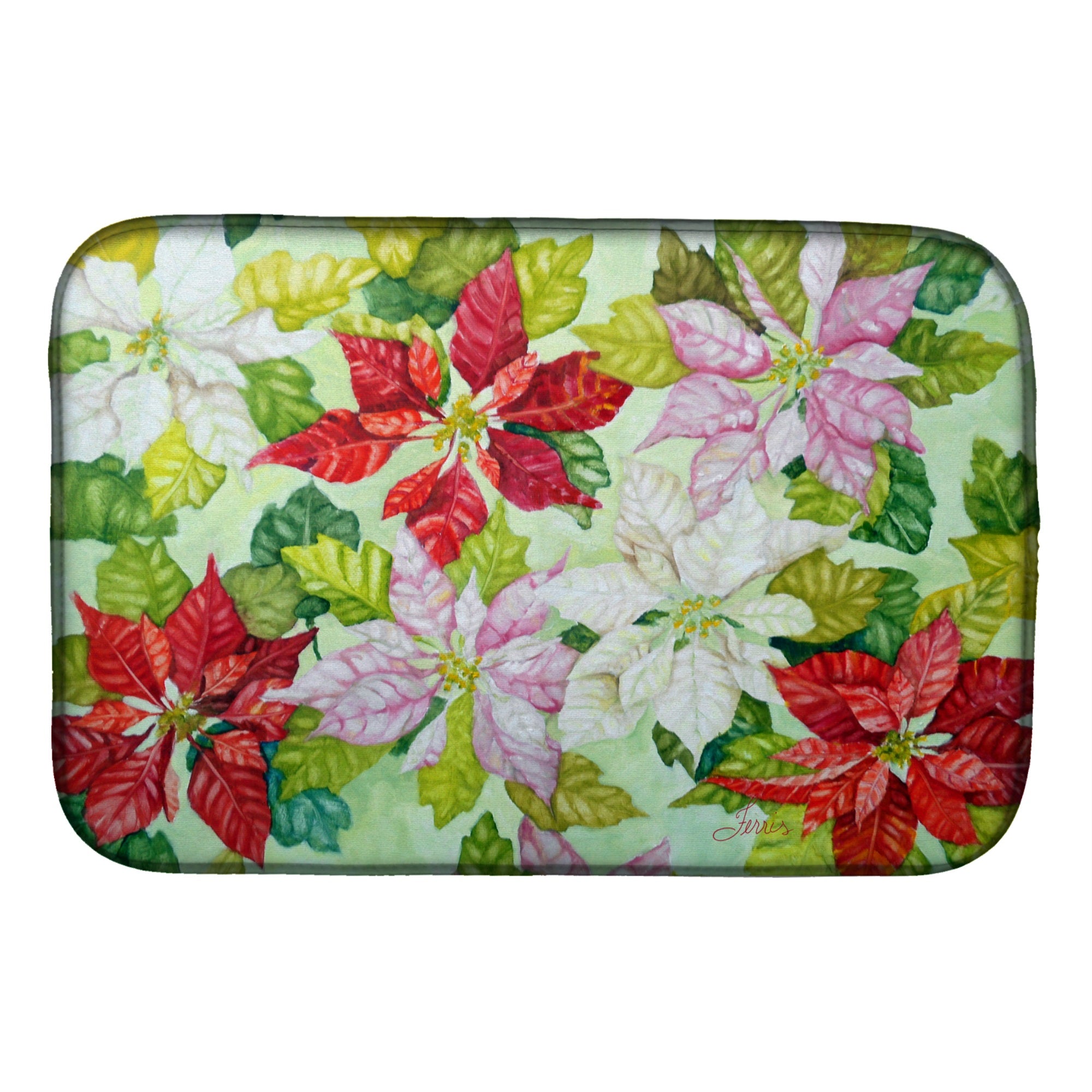 Poinsettias By Ferris Hotard Dish Drying Mat