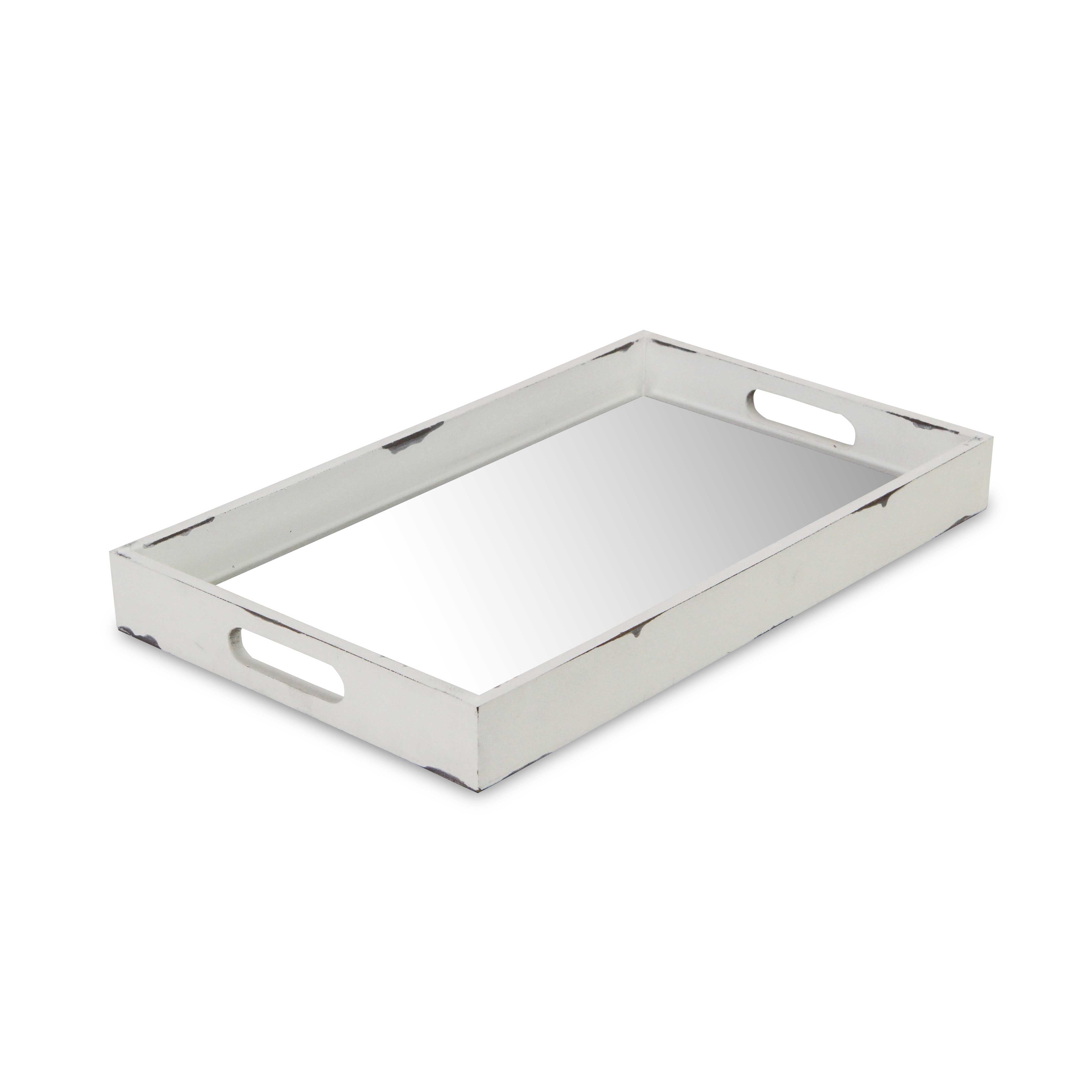 Autrey Distressed Mirrored Wood Tray - White