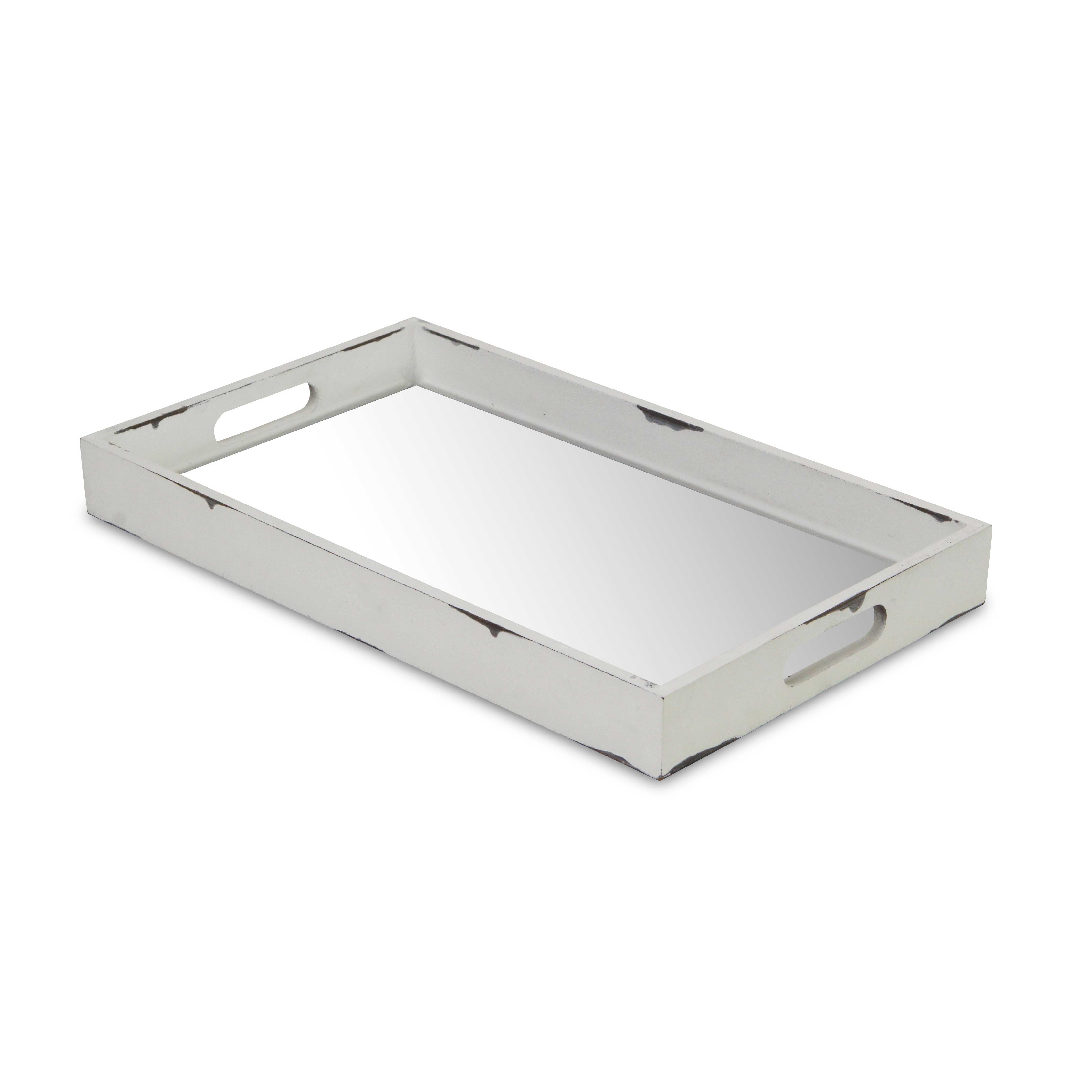 Autrey Distressed Mirrored Wood Tray - White