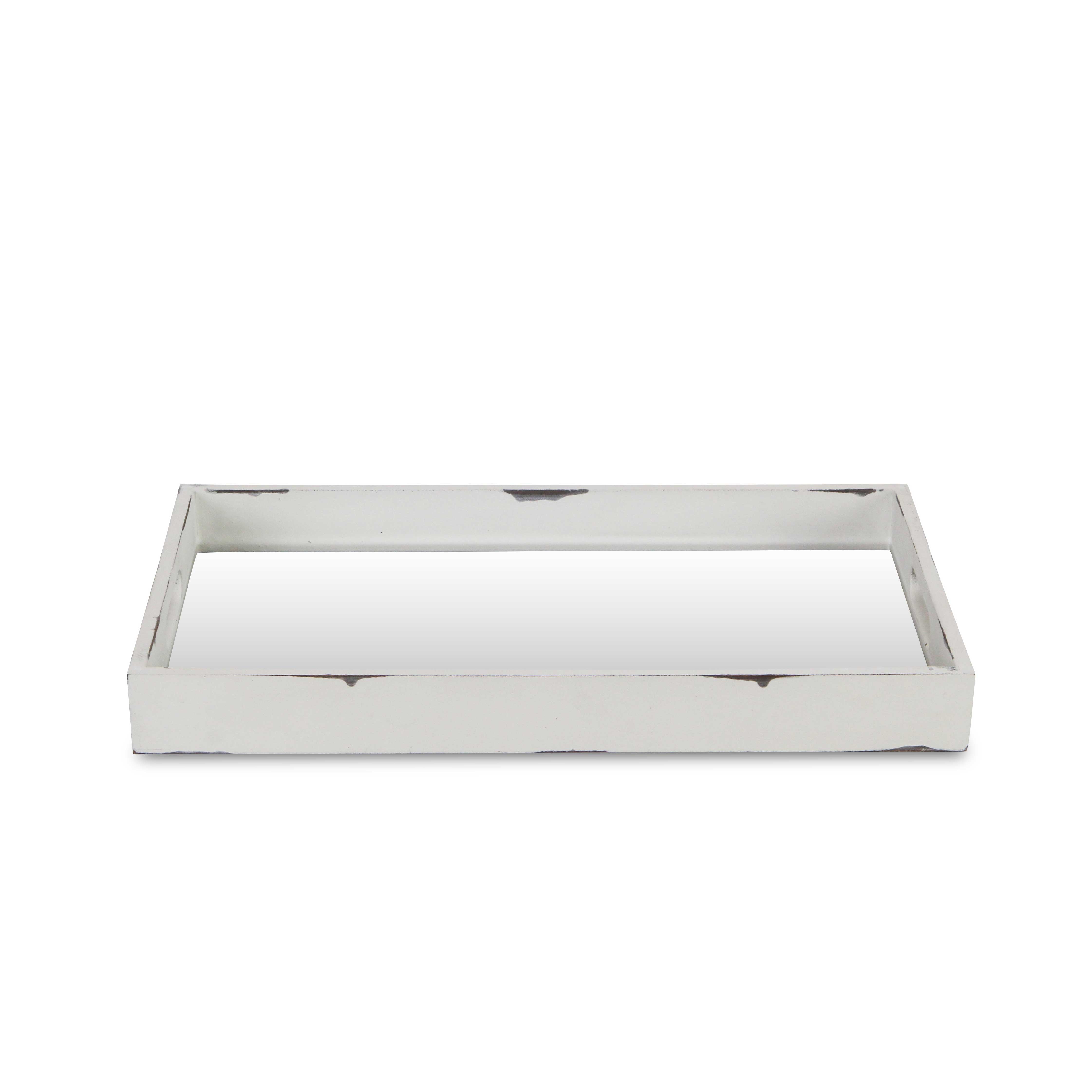 Autrey Distressed Mirrored Wood Tray - White
