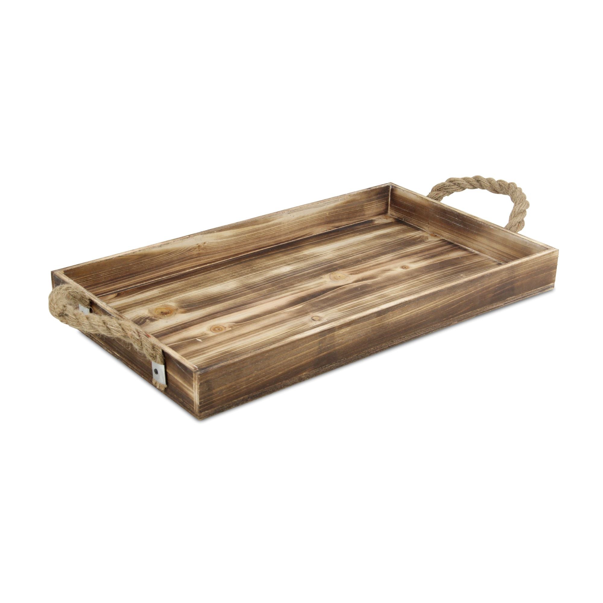 Piper Rectangular Wood & Rope Tray - Brown