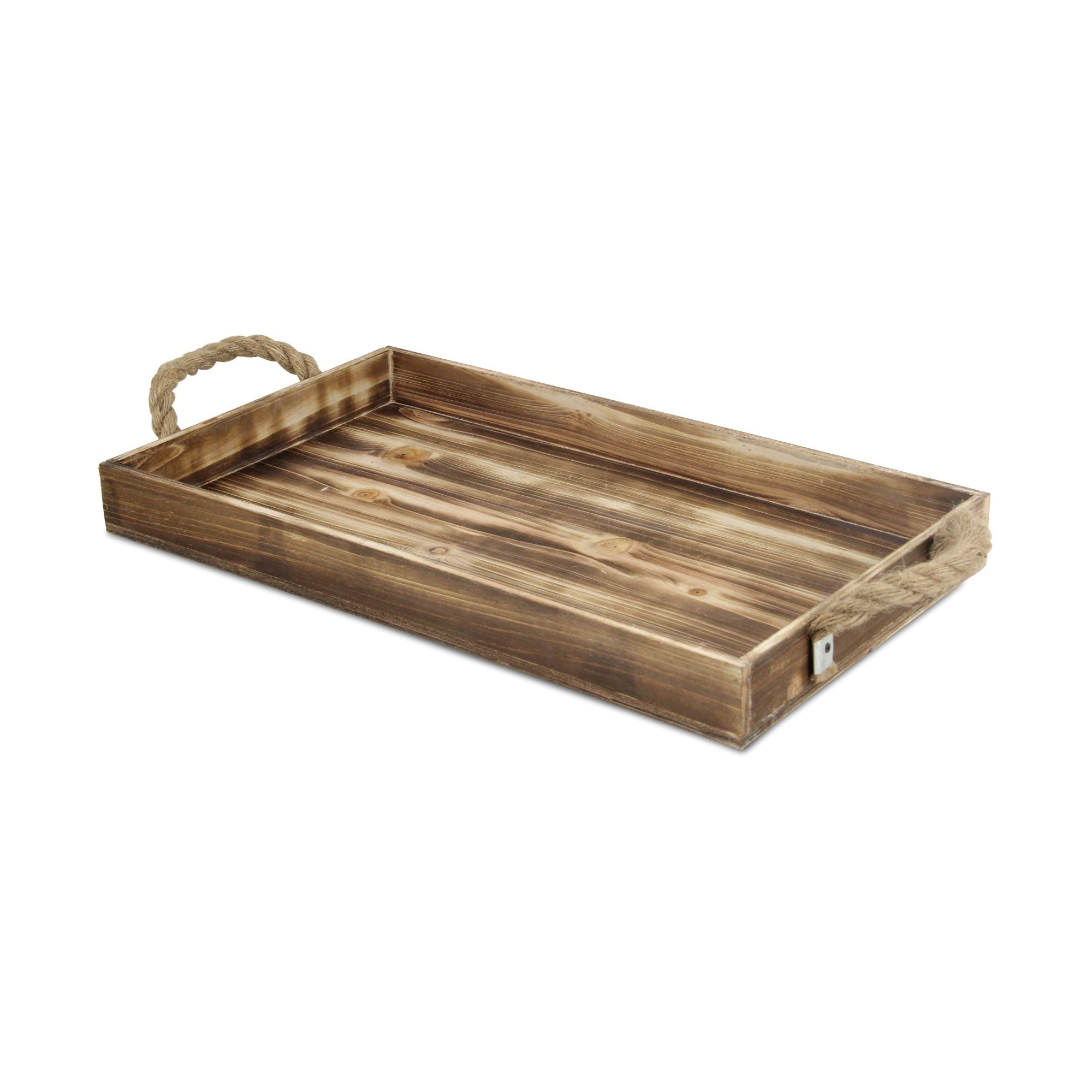 Piper Rectangular Wood & Rope Tray - Brown