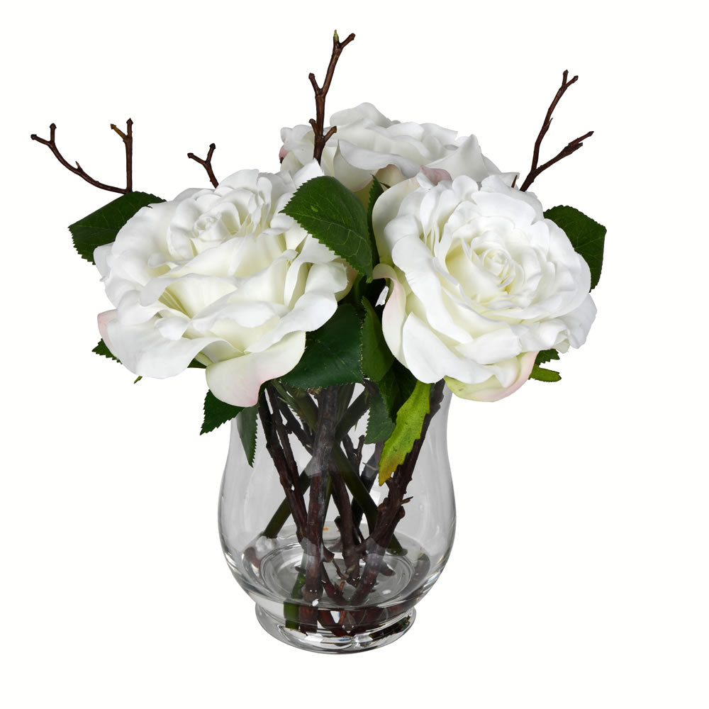Vickerman 10'' White Rose In Glass Vase - Fx190201