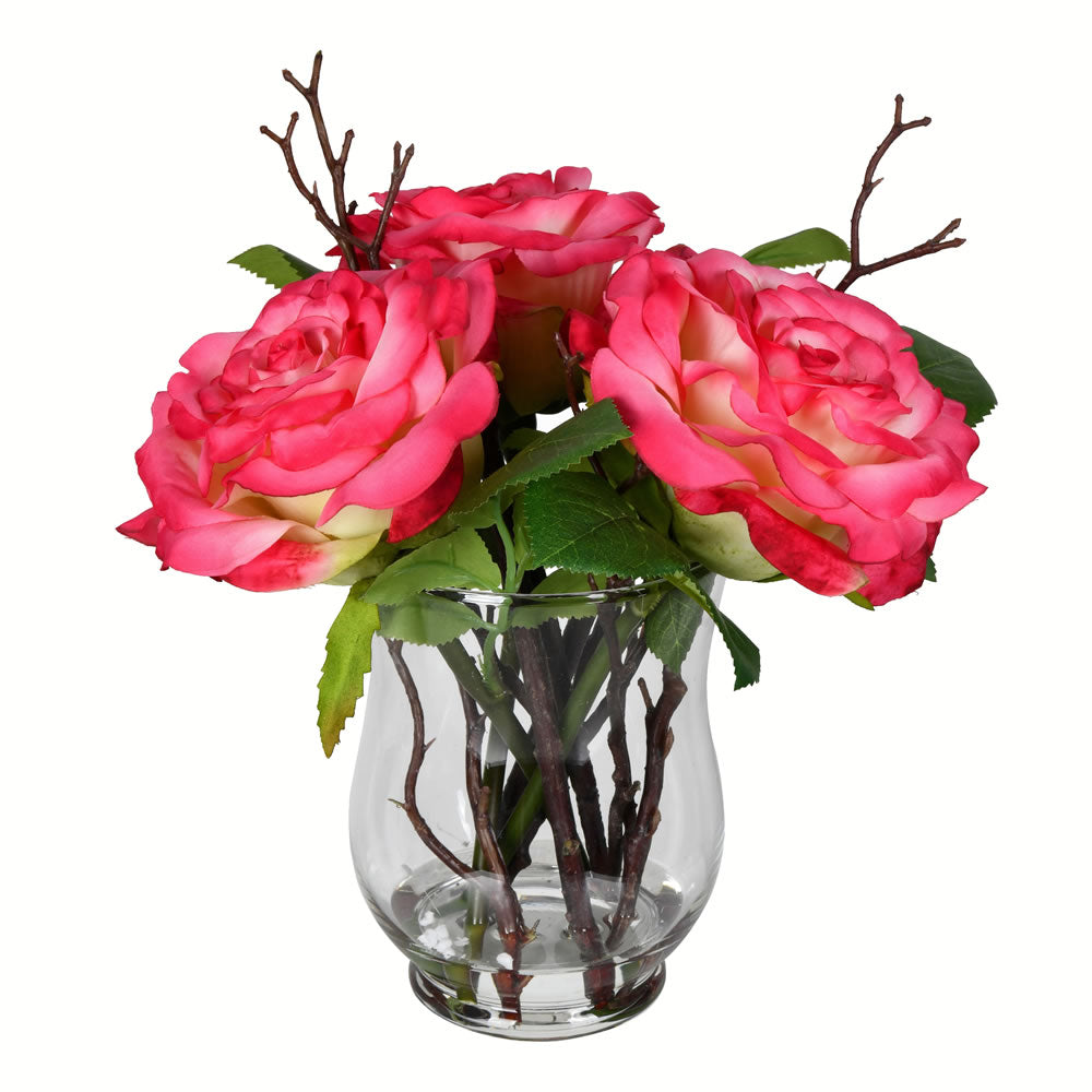 Vickerman 10'' Dark Pink Rose In Glass Vase - Fx190202