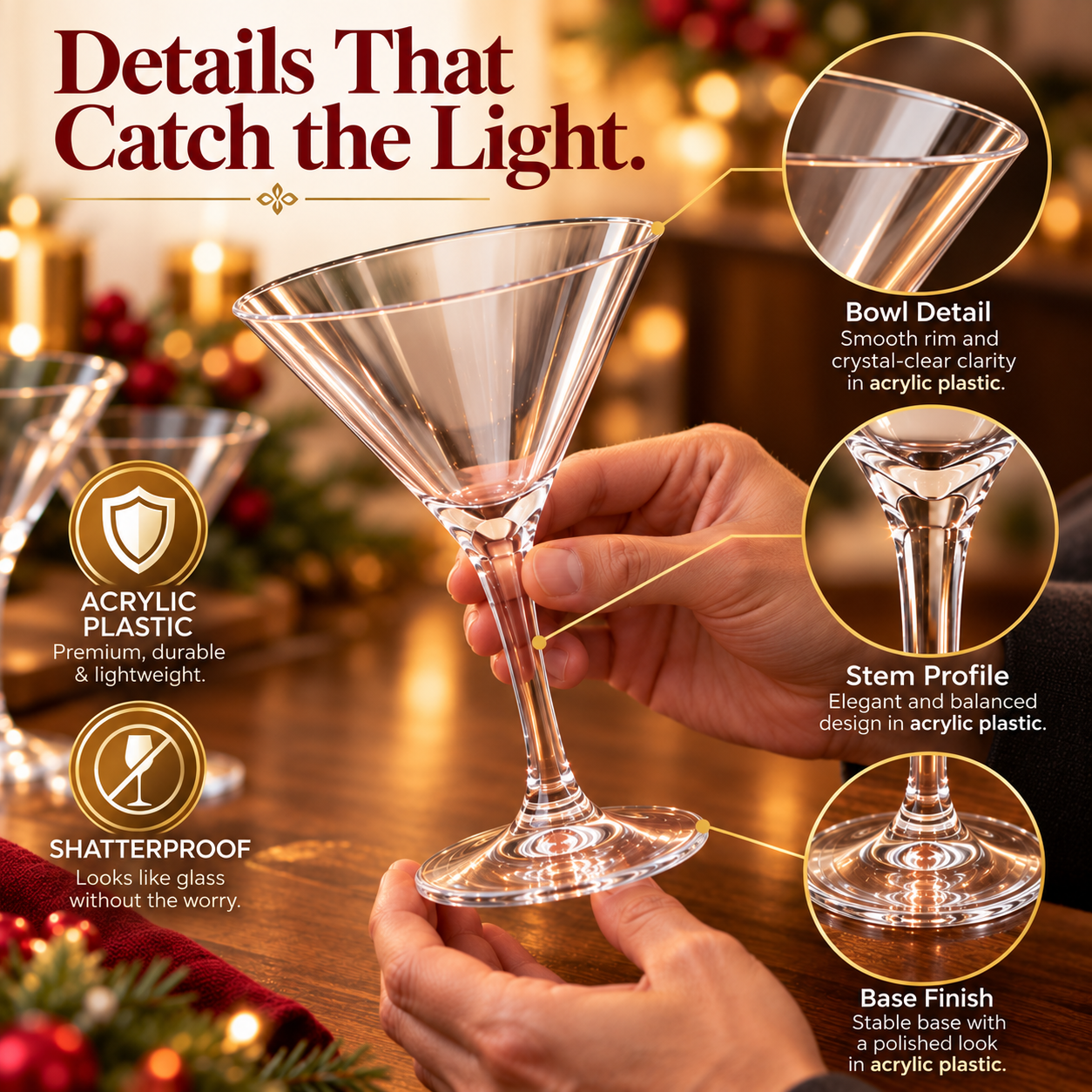 Barcelona Acrylic Martini Cocktail Glassware, Set of 4