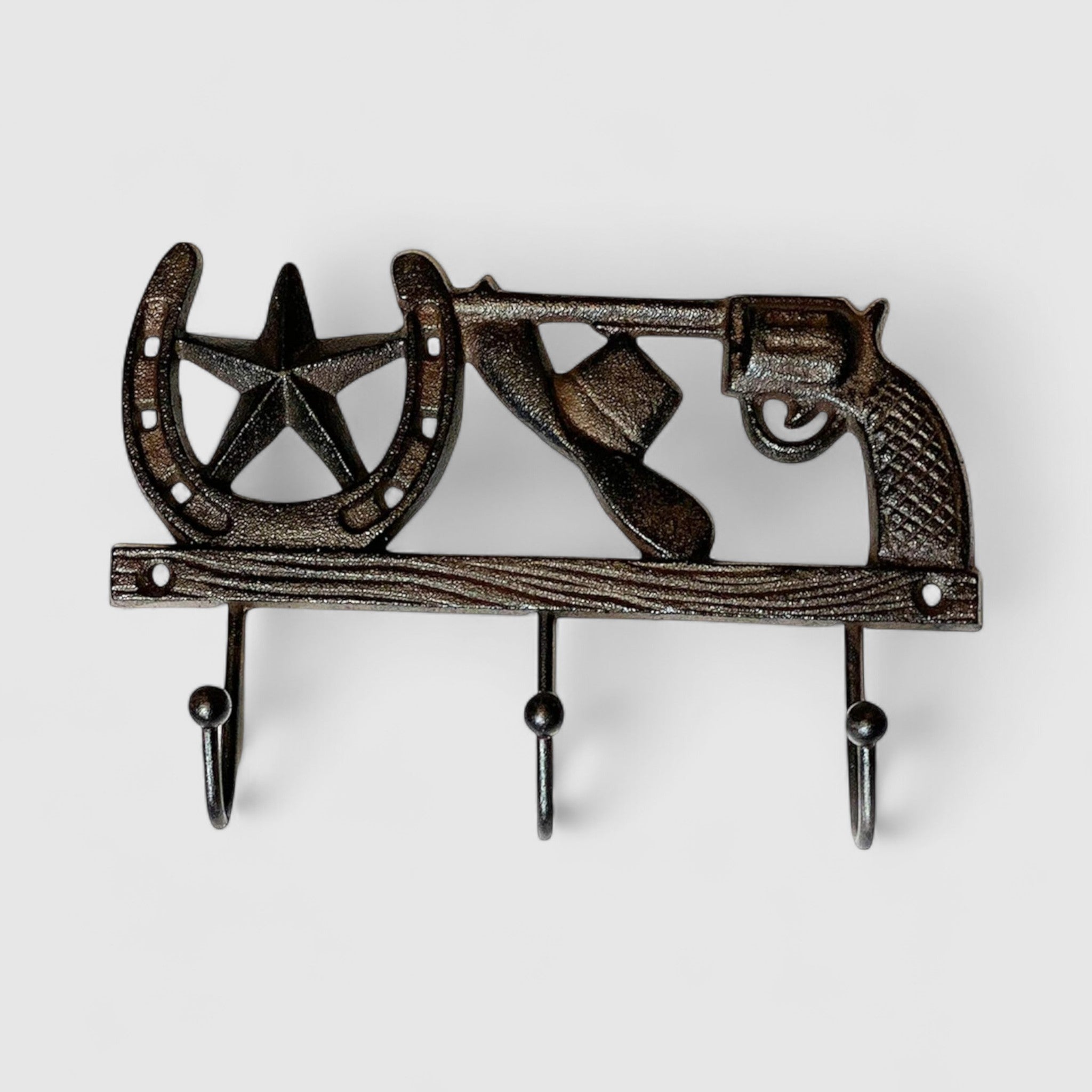 Frontier Cast Iron Cowboy Hook - Star, Horseshoe & Revolver Accent
