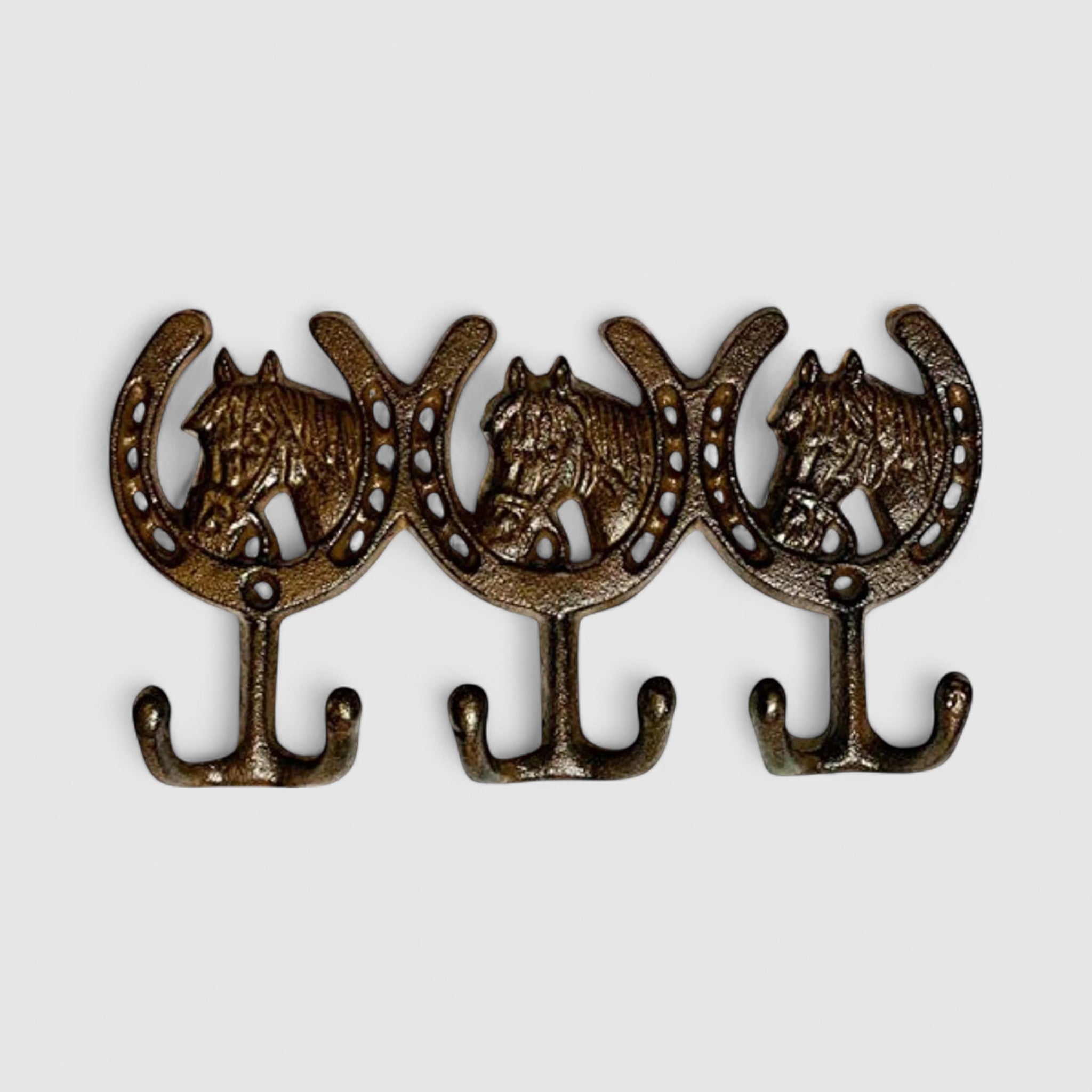 Equestrian Cast Iron Horse Head 3 Hook - Rustic Western Wall Rack