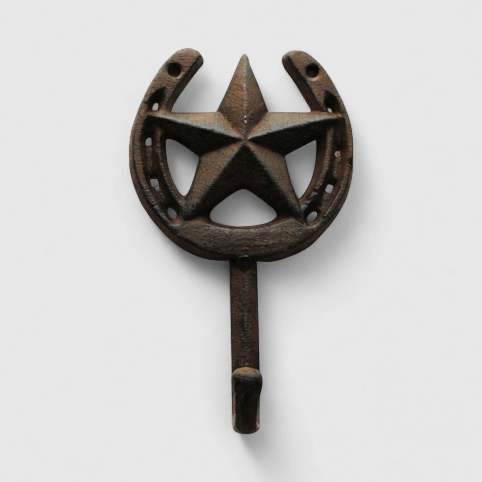Star & Horseshoe Cast Iron Hook - Rustic Western Wall Organizer