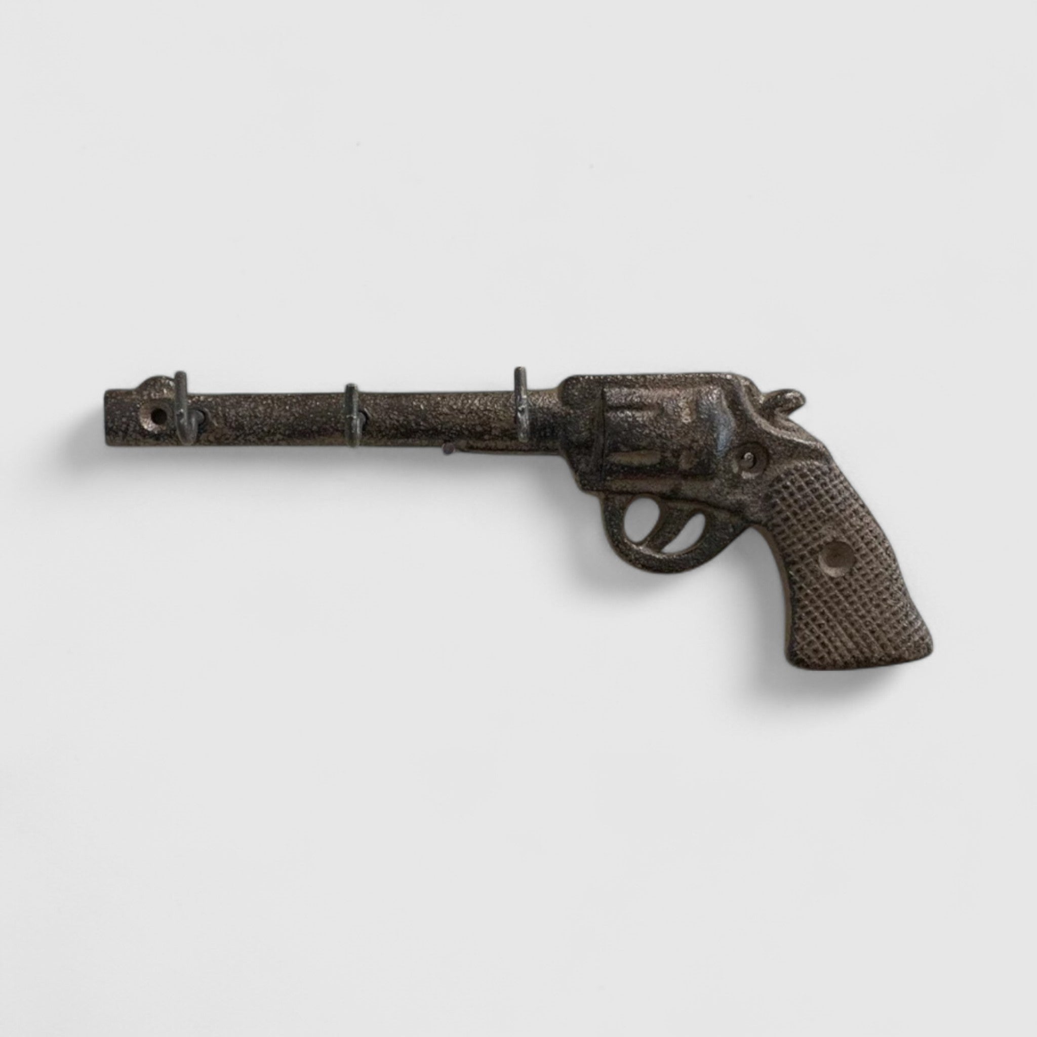 Western Cast Iron Gun Hooks, Vintage Revolver Wall Organizer
