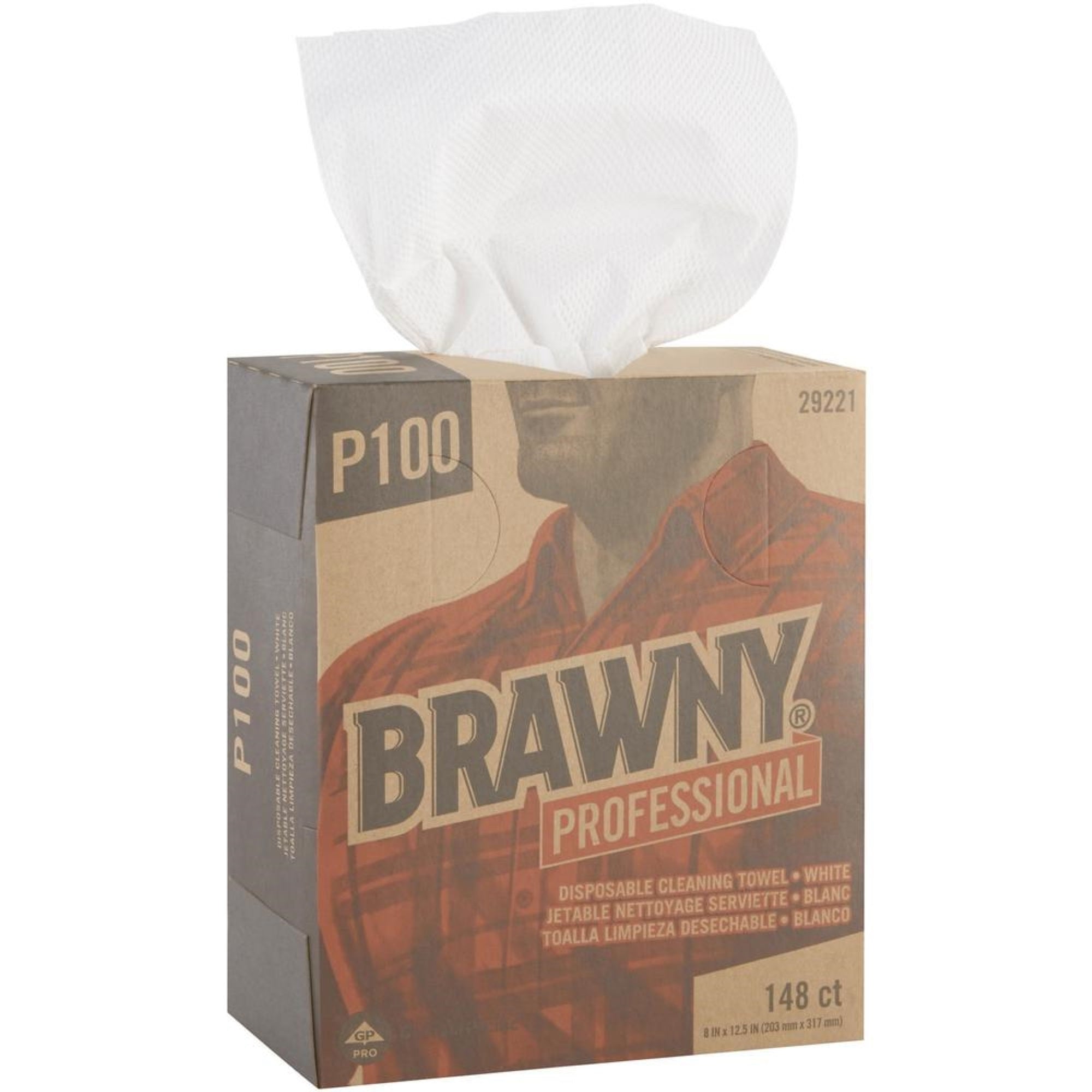 Brawny&Reg; Professional P100 Disposable Cleaning Towels - Towel - 8 Width X 12.50 Length - 148 / Box - 20 / Carton - White