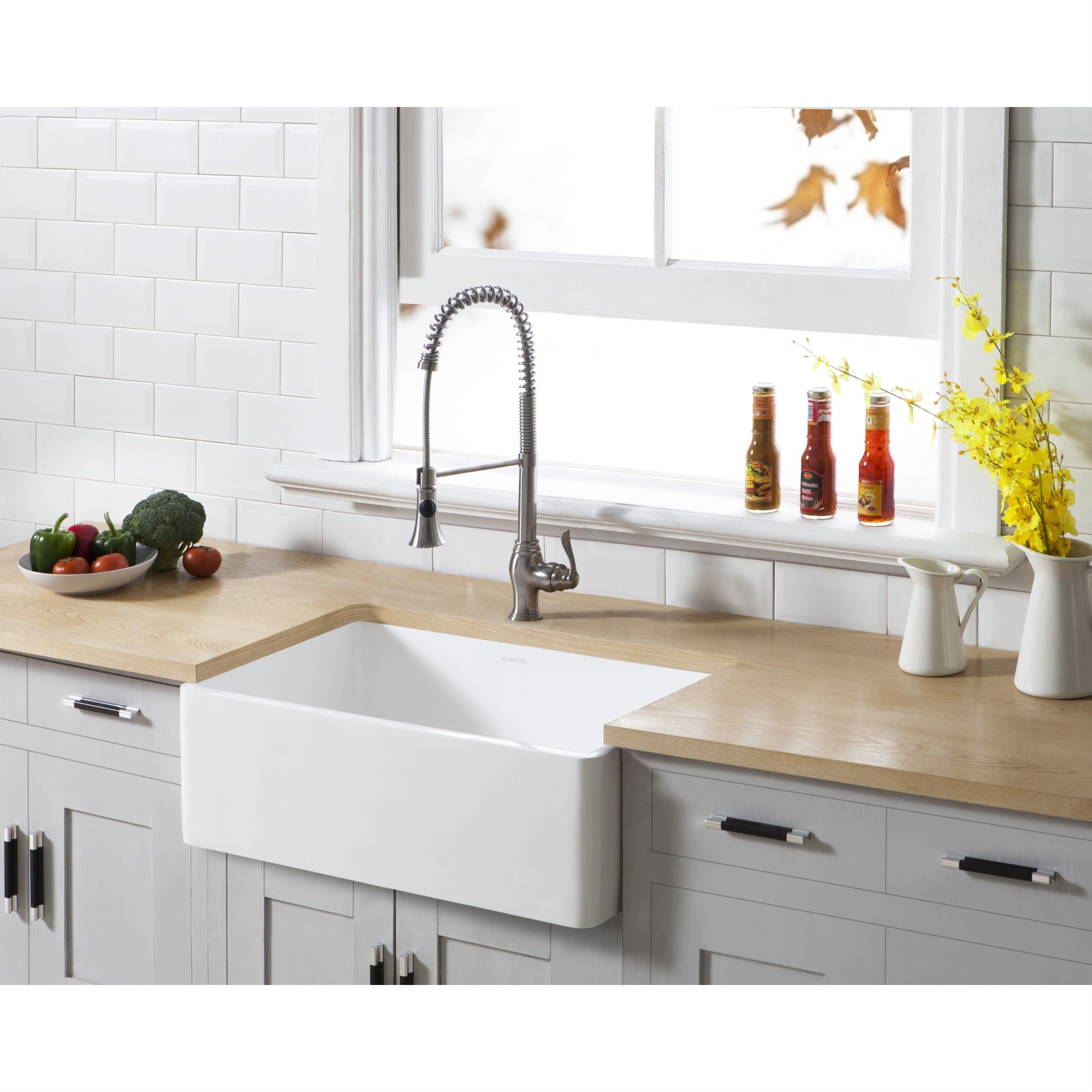 Gourmetier GKFA301810BC Solid Surface Matte Stone Apron Front Farmhouse Single Bowl Kitchen Sink  Matte White
