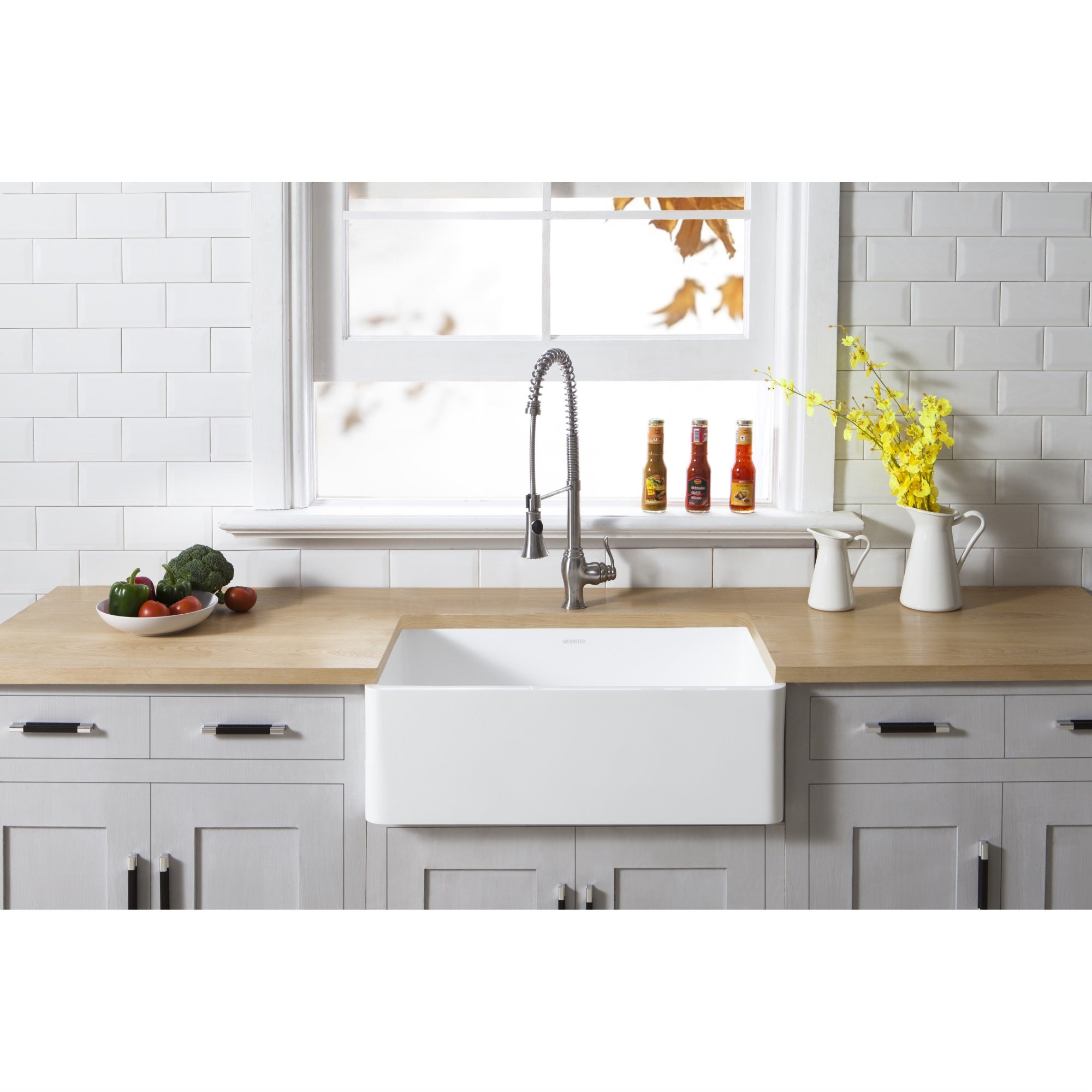 Gourmetier GKFA301810BC Solid Surface Matte Stone Apron Front Farmhouse Single Bowl Kitchen Sink  Matte White