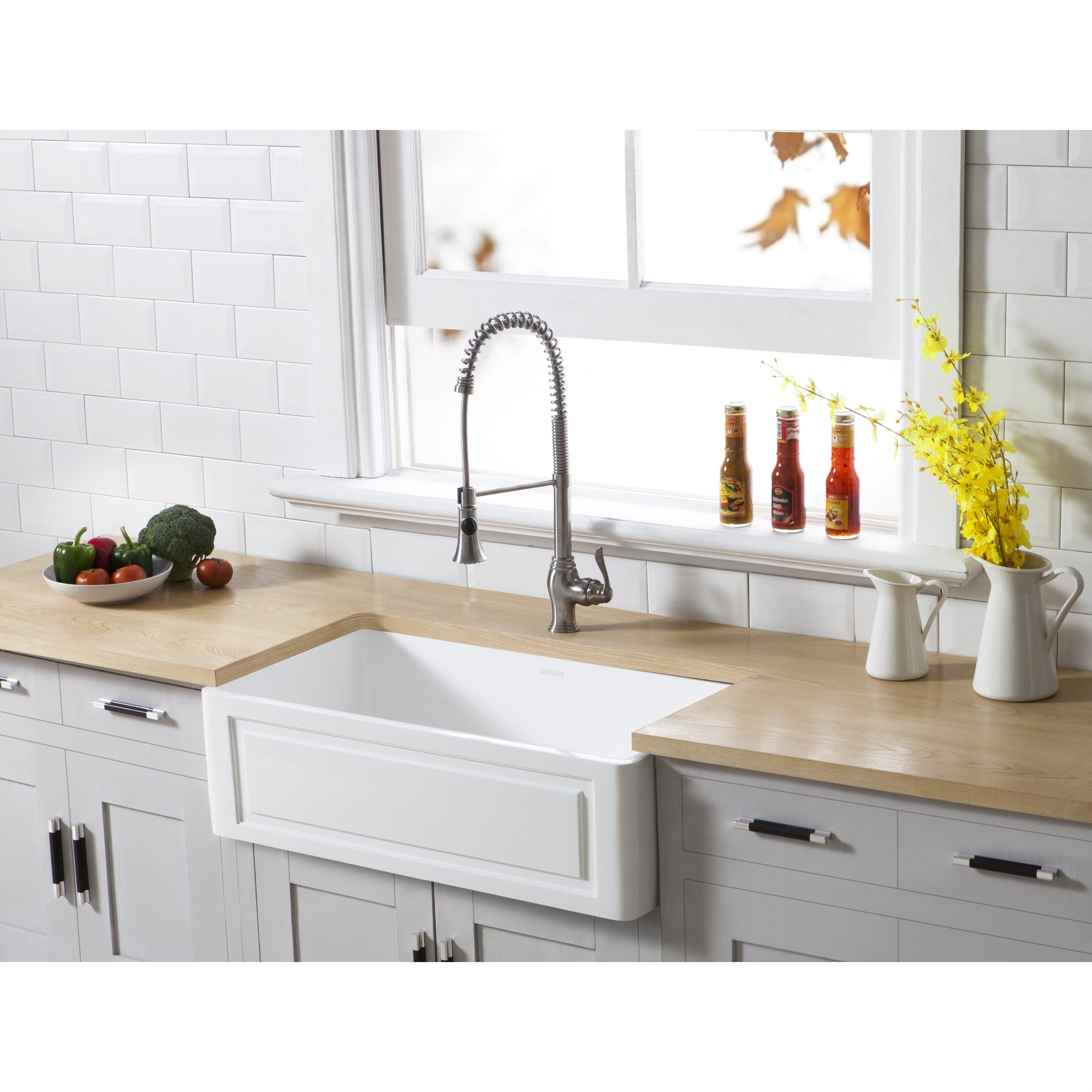 Gourmetier GKFA301810LD Solid Surface Matte Stone Apron Front Farmhouse Single Bowl Kitchen Sink  Matte White