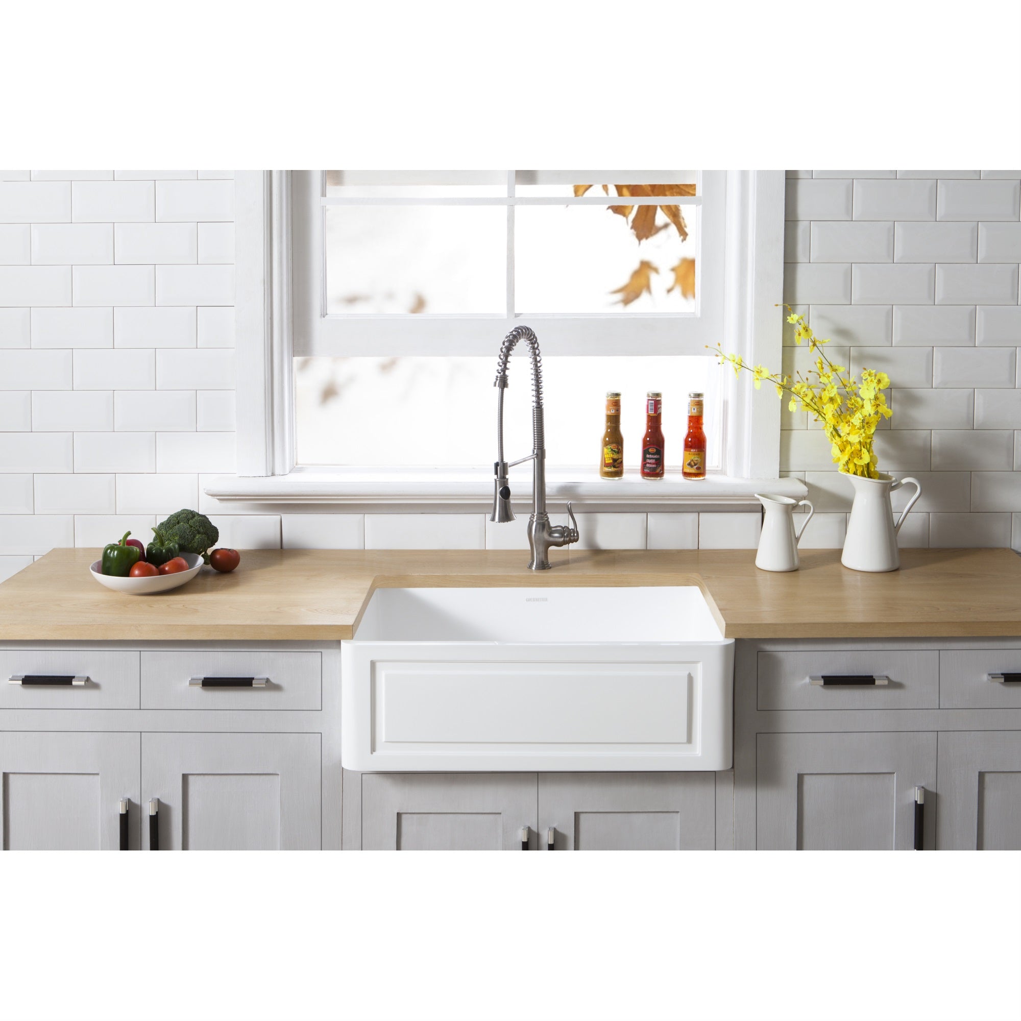 Gourmetier GKFA301810LD Solid Surface Matte Stone Apron Front Farmhouse Single Bowl Kitchen Sink  Matte White
