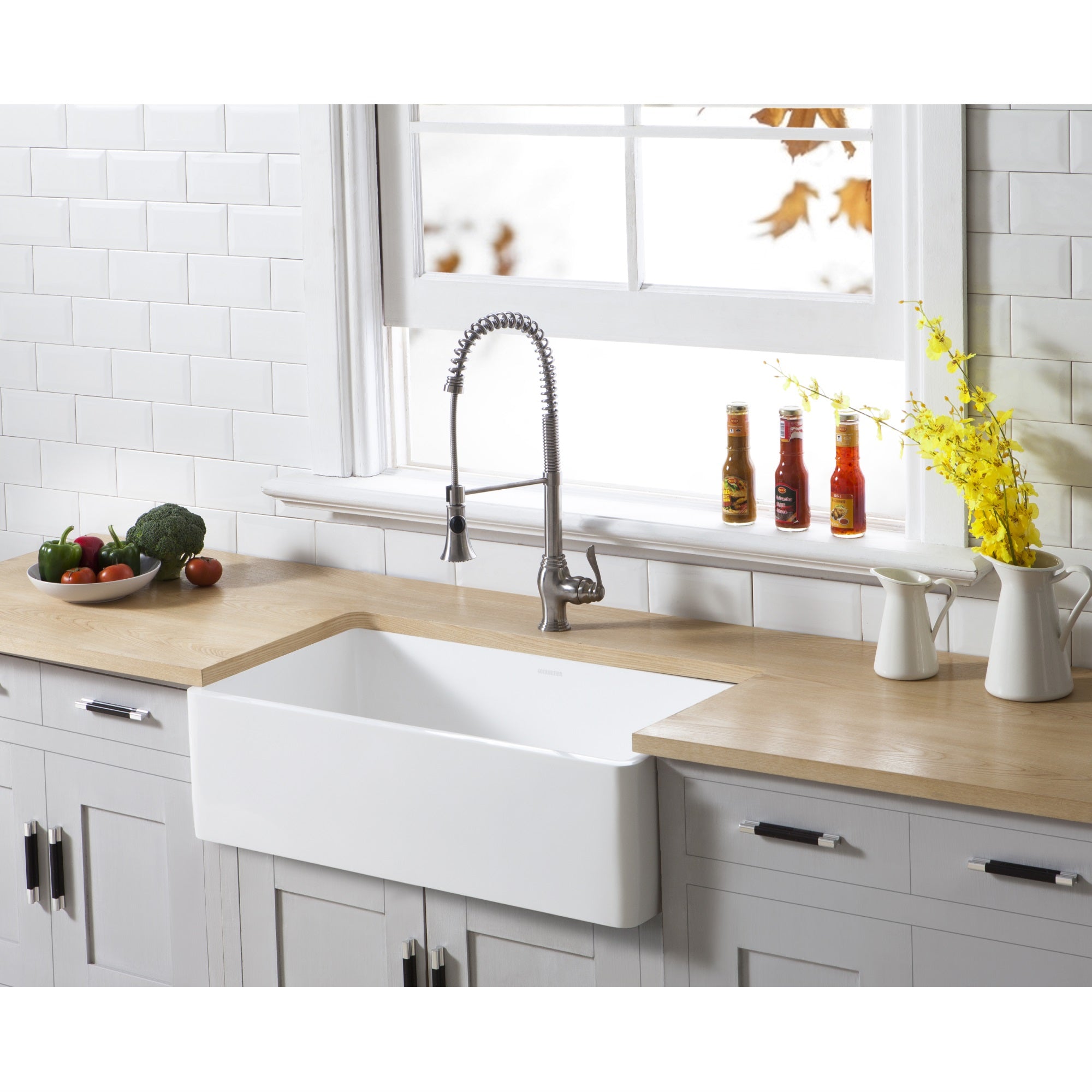 Gourmetier GKFA331810BC Solid Surface Matte Stone Apron Front Farmhouse Single Bowl Kitchen Sink  Matte White