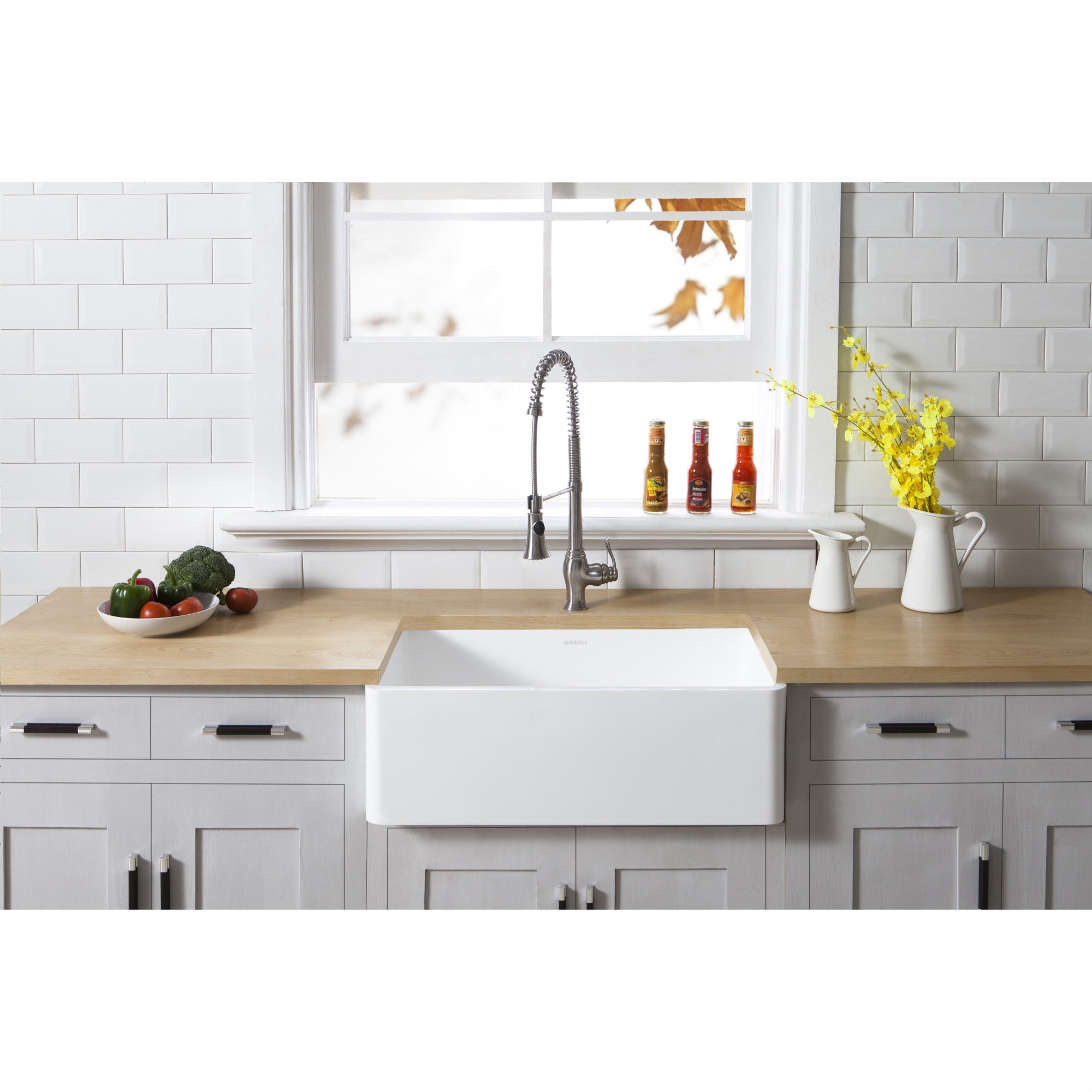 Gourmetier GKFA331810BC Solid Surface Matte Stone Apron Front Farmhouse Single Bowl Kitchen Sink  Matte White