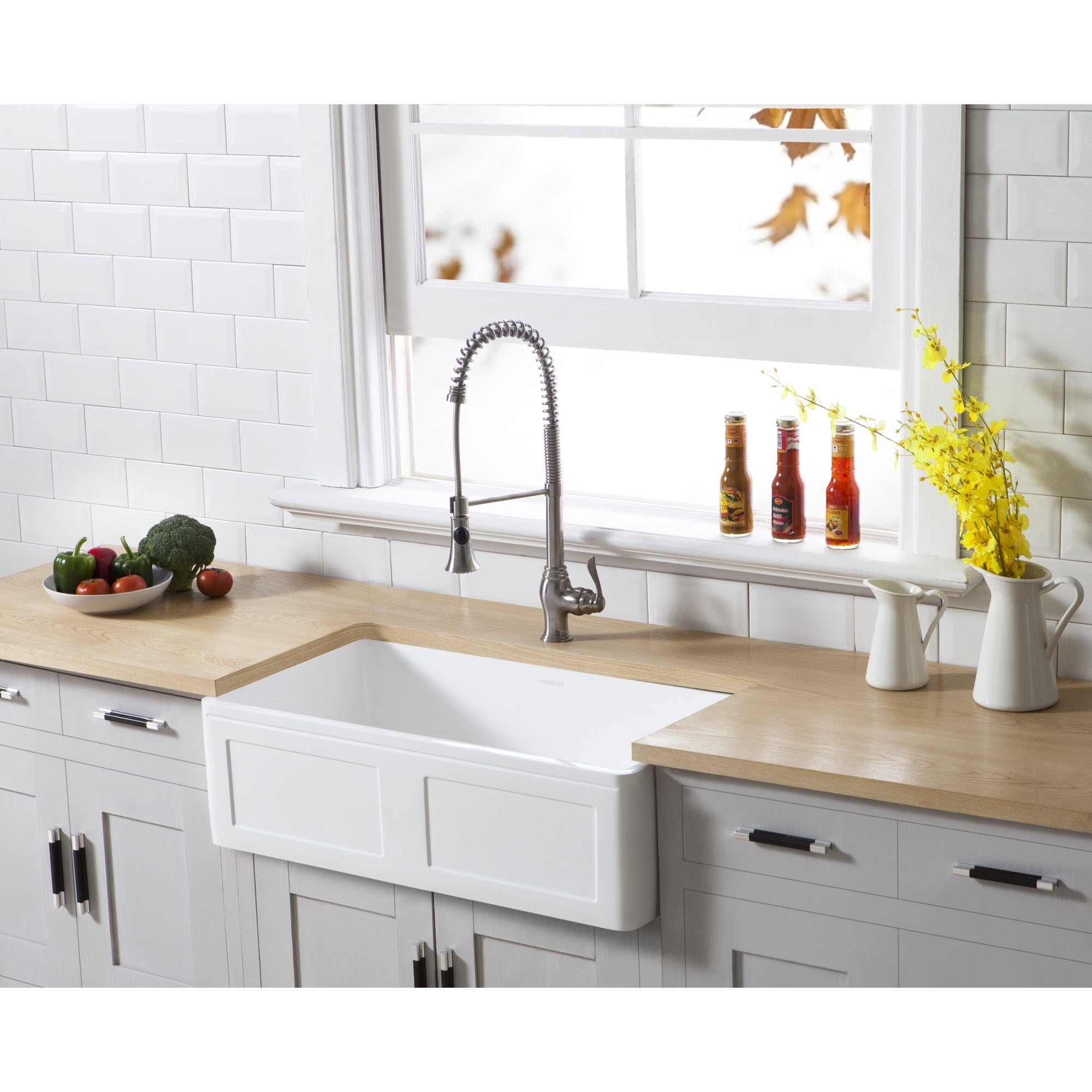 Gourmetier GKFA331810DS Solid Surface Matte Stone Apron Front Farmhouse Single Bowl Kitchen Sink  Matte White