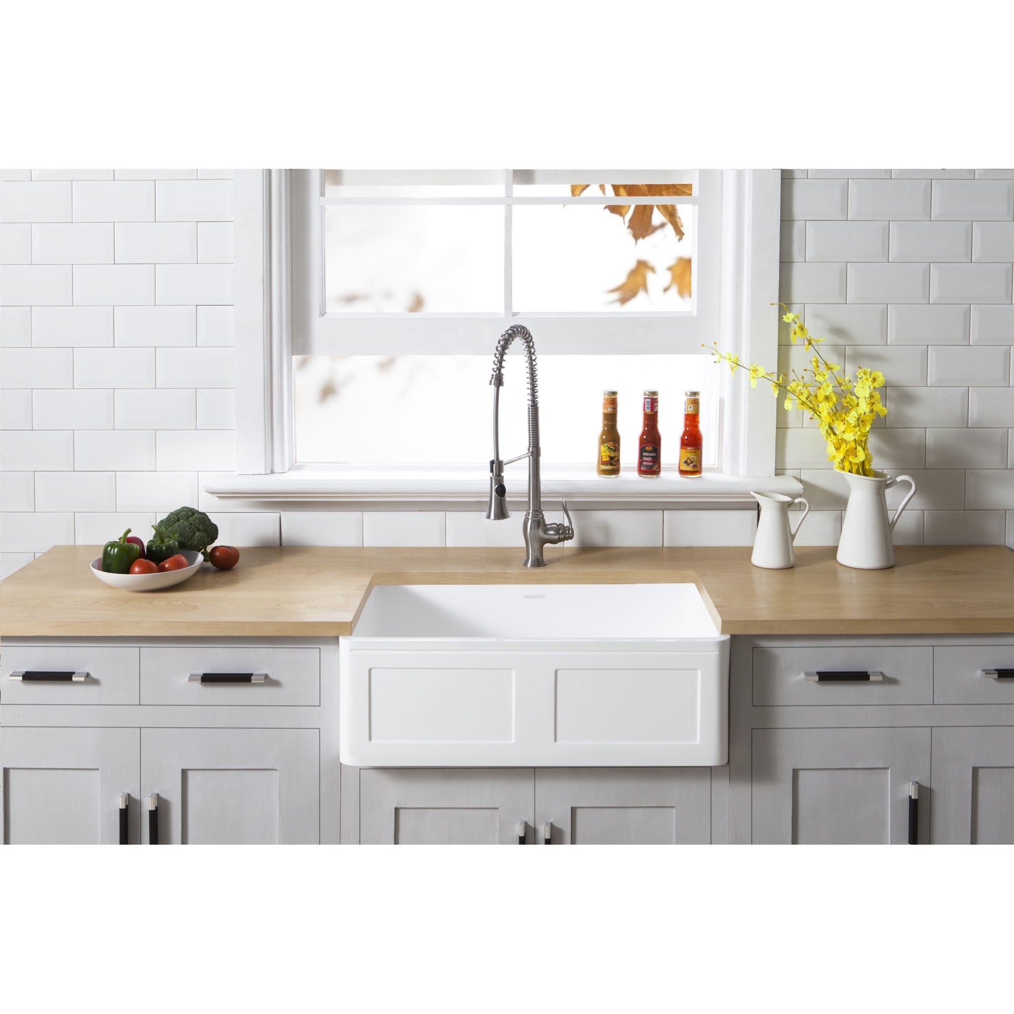 Gourmetier GKFA331810DS Solid Surface Matte Stone Apron Front Farmhouse Single Bowl Kitchen Sink  Matte White
