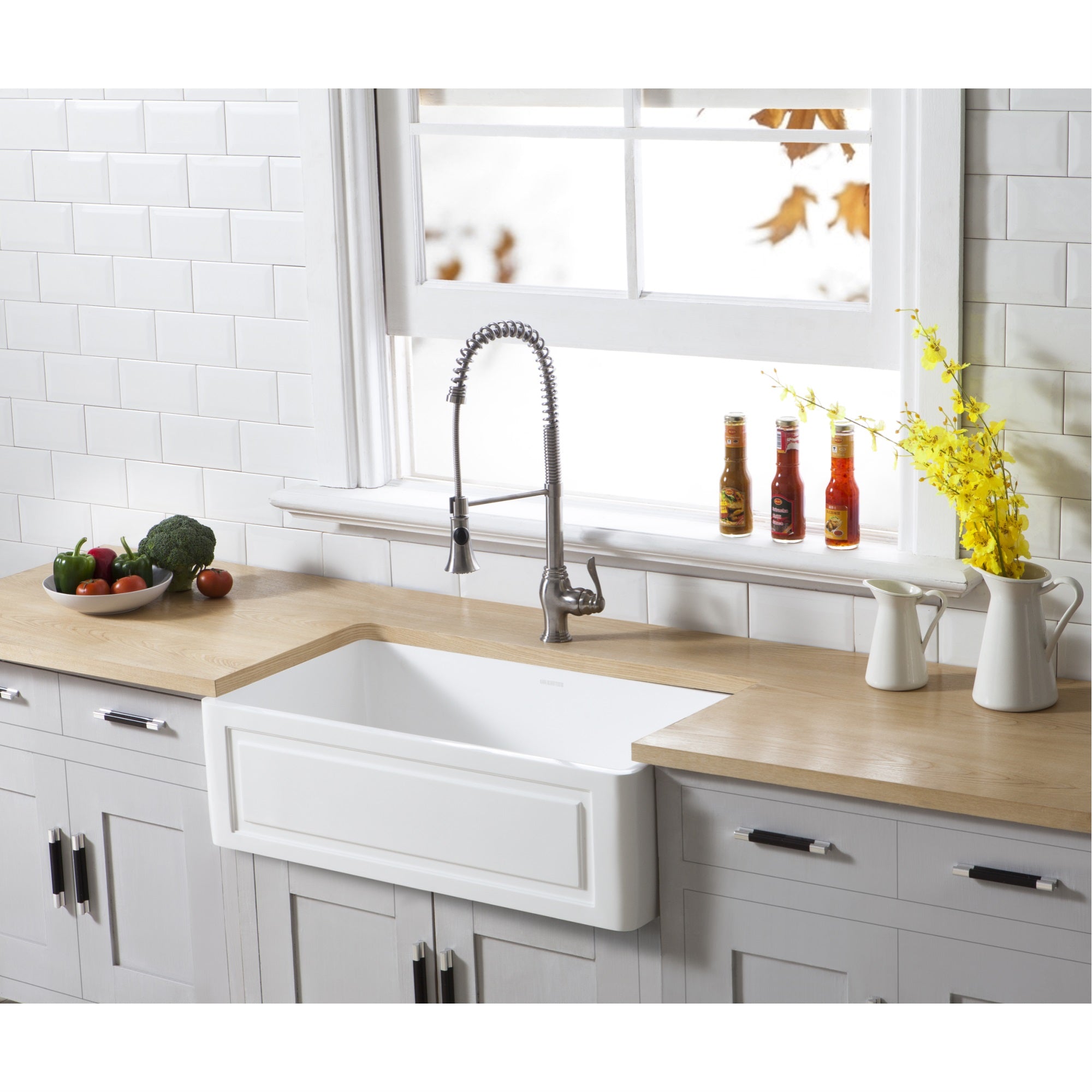Gourmetier GKFA331810LD Solid Surface Matte Stone Apron Front Farmhouse Single Bowl Kitchen Sink  Matte White