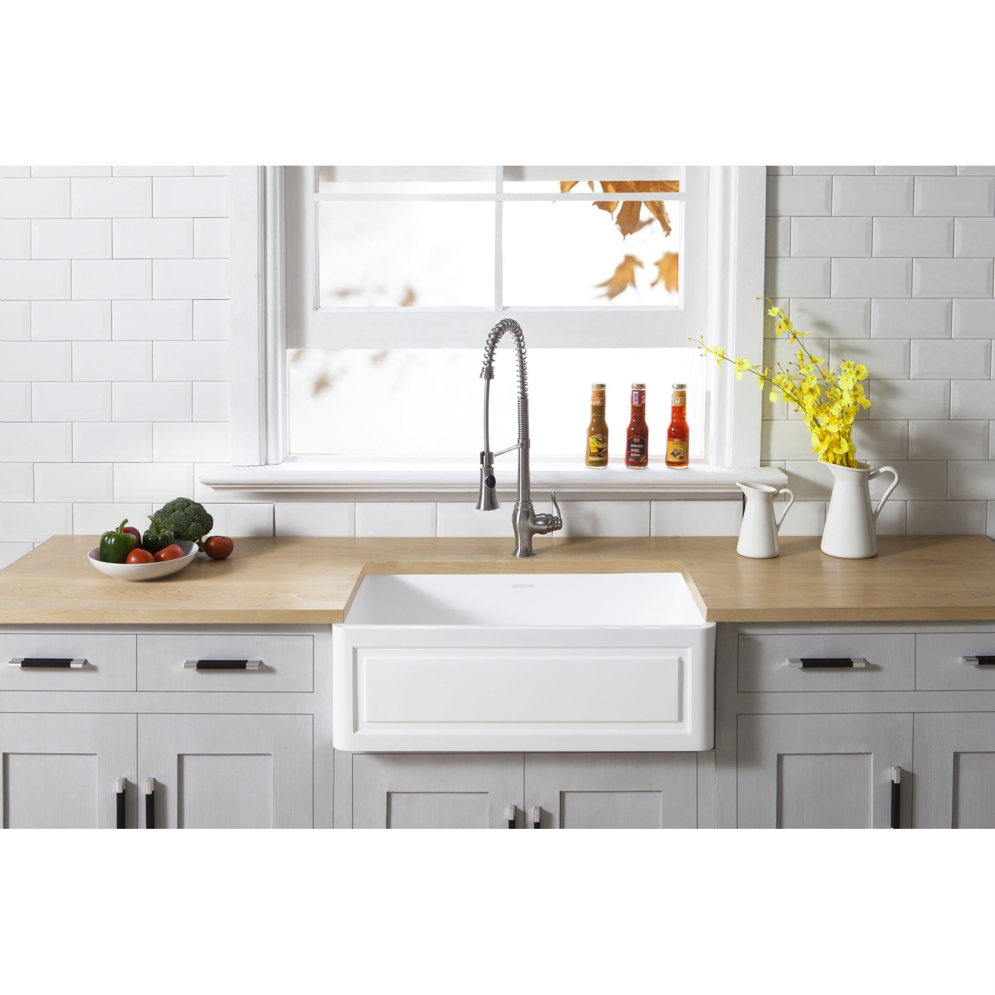 Gourmetier GKFA331810LD Solid Surface Matte Stone Apron Front Farmhouse Single Bowl Kitchen Sink  Matte White