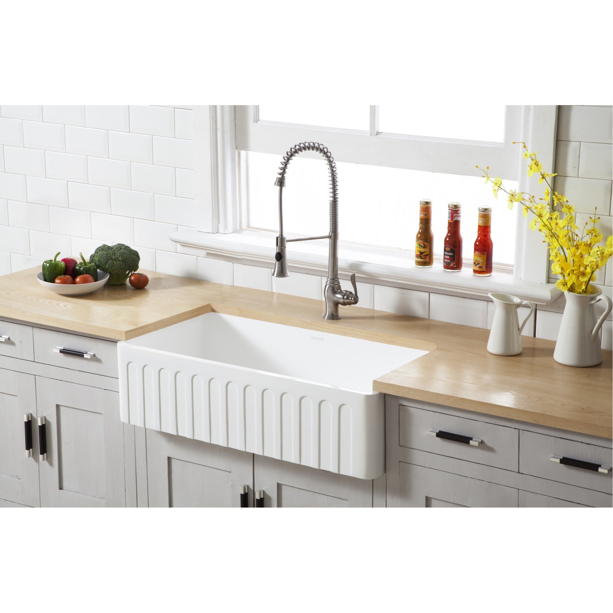 Gourmetier GKFA361810CD Solid Surface Matte Stone Apron Front Farmhouse Single Bowl Kitchen Sink  Matte White