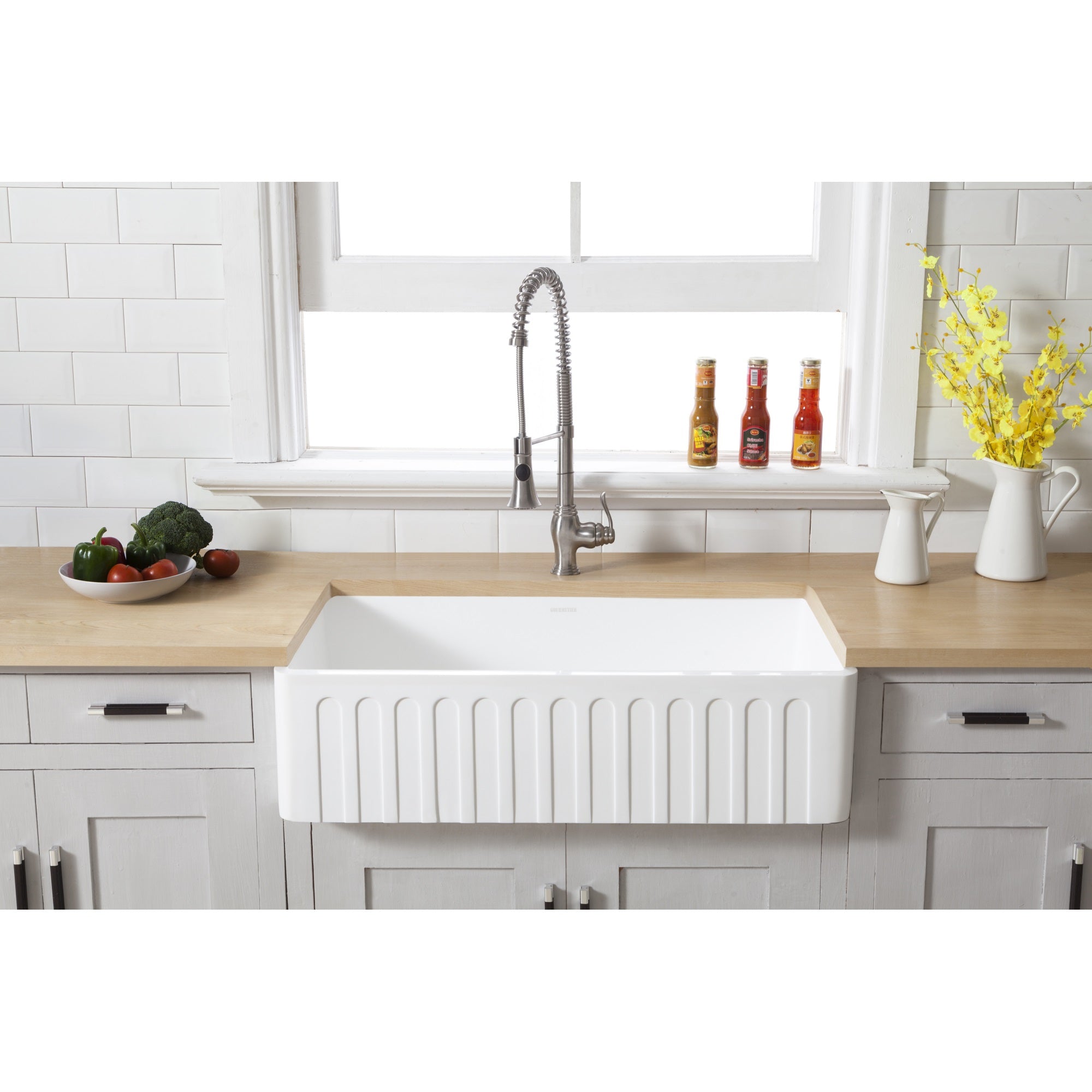 Gourmetier GKFA361810CD Solid Surface Matte Stone Apron Front Farmhouse Single Bowl Kitchen Sink  Matte White