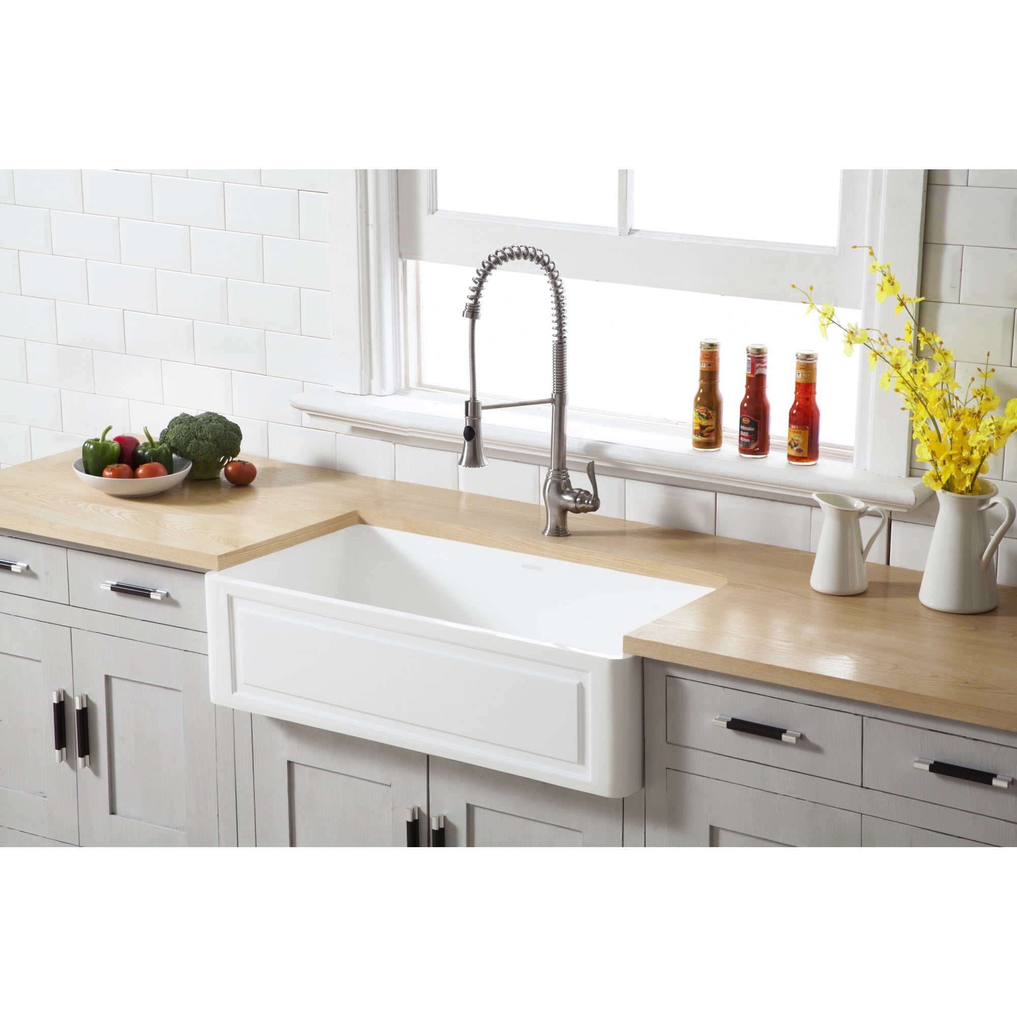 Gourmetier GKFA361810LD Solid Surface Matte Stone Apron Front Farmhouse Single Bowl Kitchen Sink  Matte White