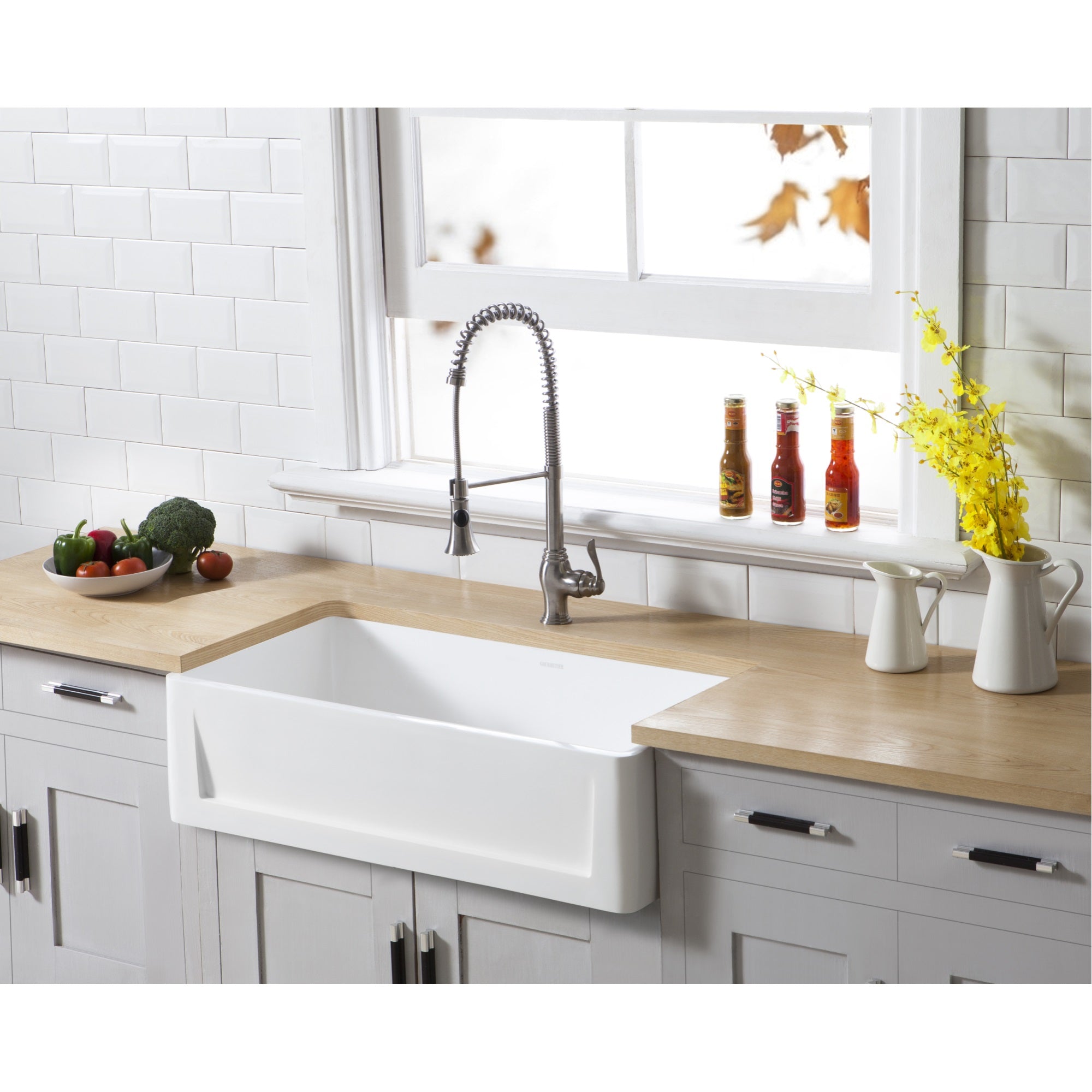 Gourmetier GKFA361810SQ Solid Surface Matte Stone Apron Front Farmhouse Single Bowl Kitchen Sink  Matte White