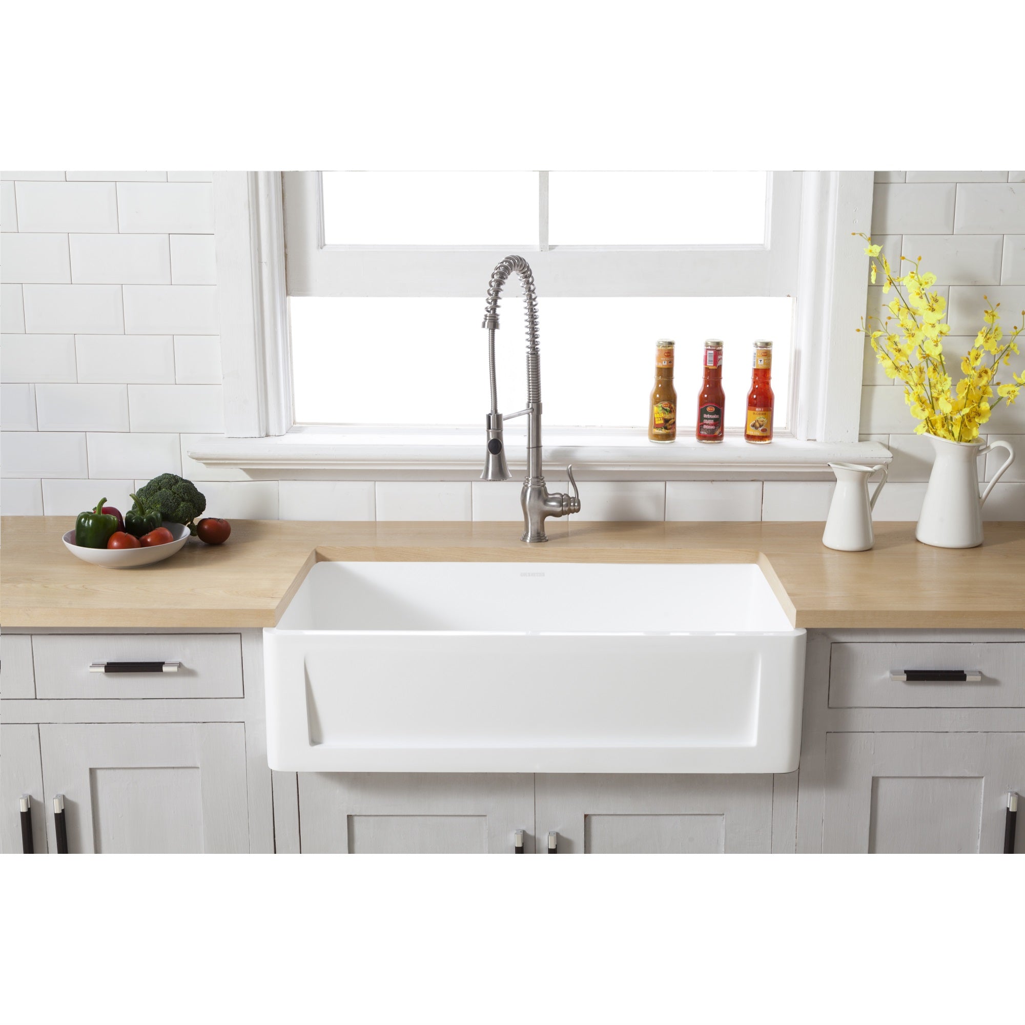Gourmetier GKFA361810SQ Solid Surface Matte Stone Apron Front Farmhouse Single Bowl Kitchen Sink  Matte White
