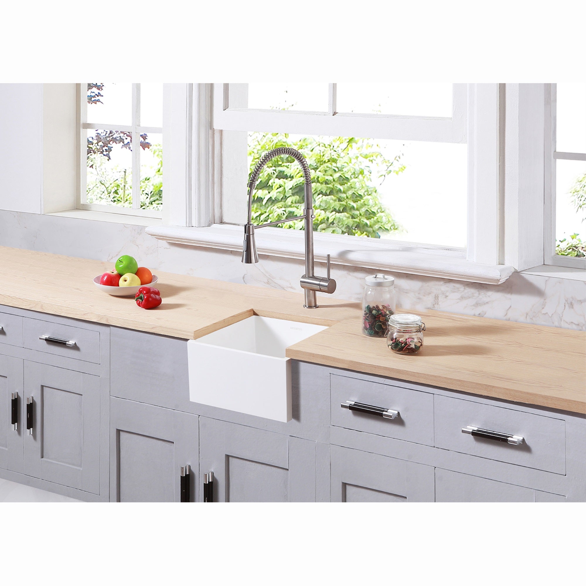 Gourmetier GKUSA15158 Arcticstone Solid Surface Undermount 15'' Square Single Bowl Bar Sink with Drain  Matte White