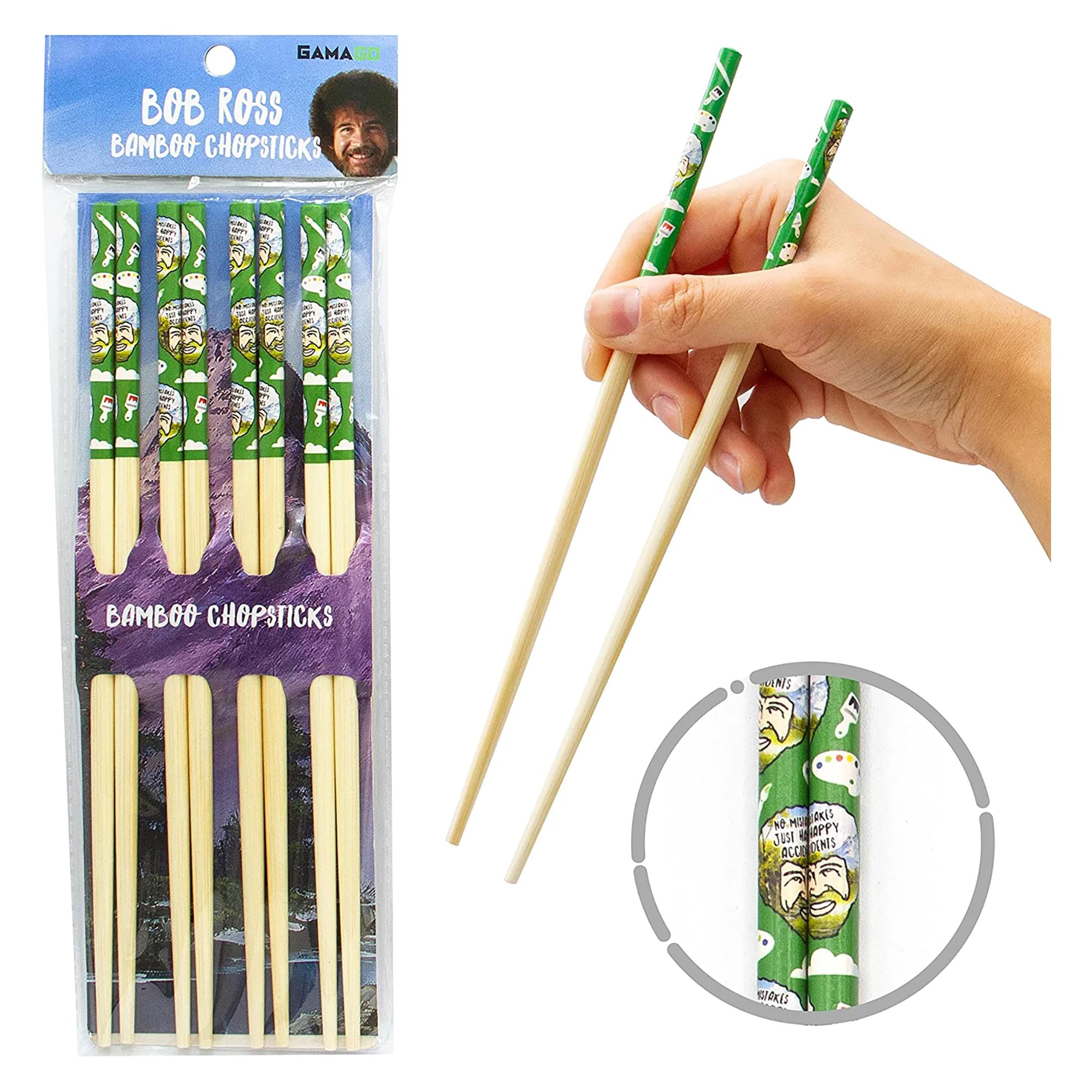 Bob Ross gAMAgO cast Bamboo chopsticks  Set of 4
