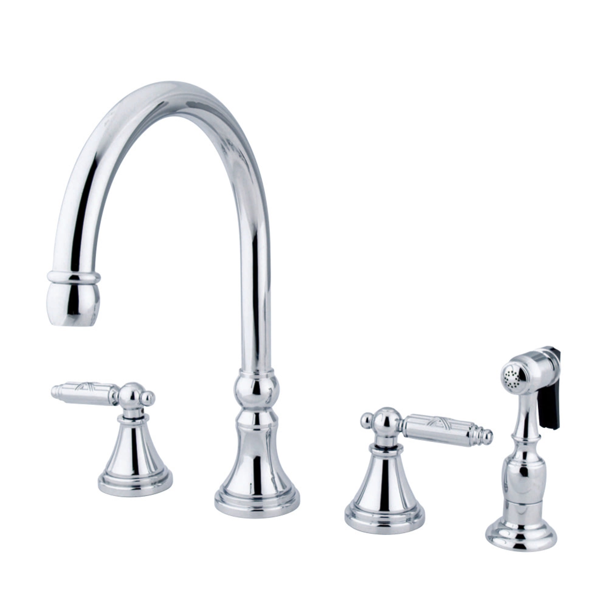 Gourmetier Gs2791Glbs Widespread Kitchen Faucet With Brass Sprayer, Polished Chrome