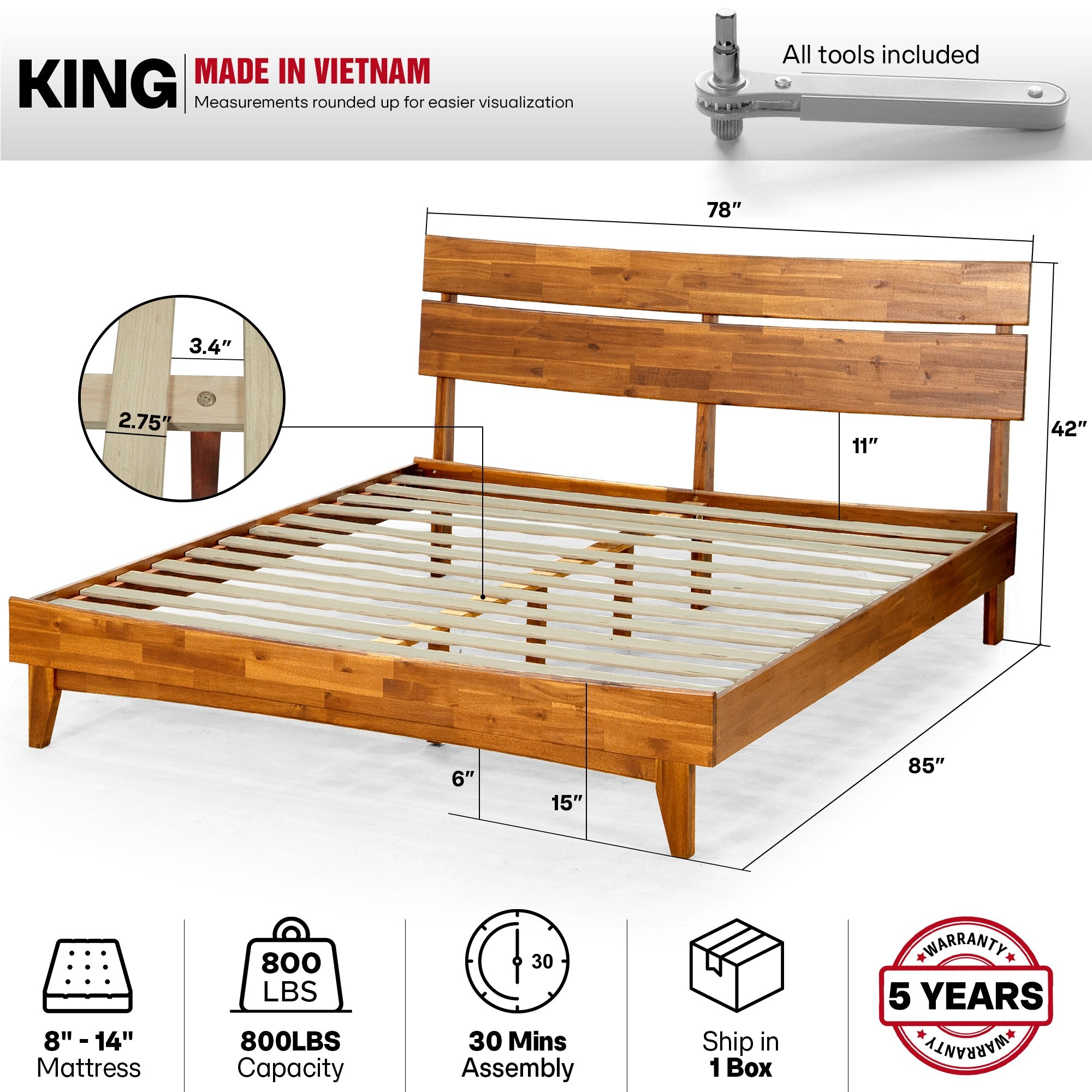 Acacia Solid Wood Bed Frame - Aurora Style for a Stylish Bedroom