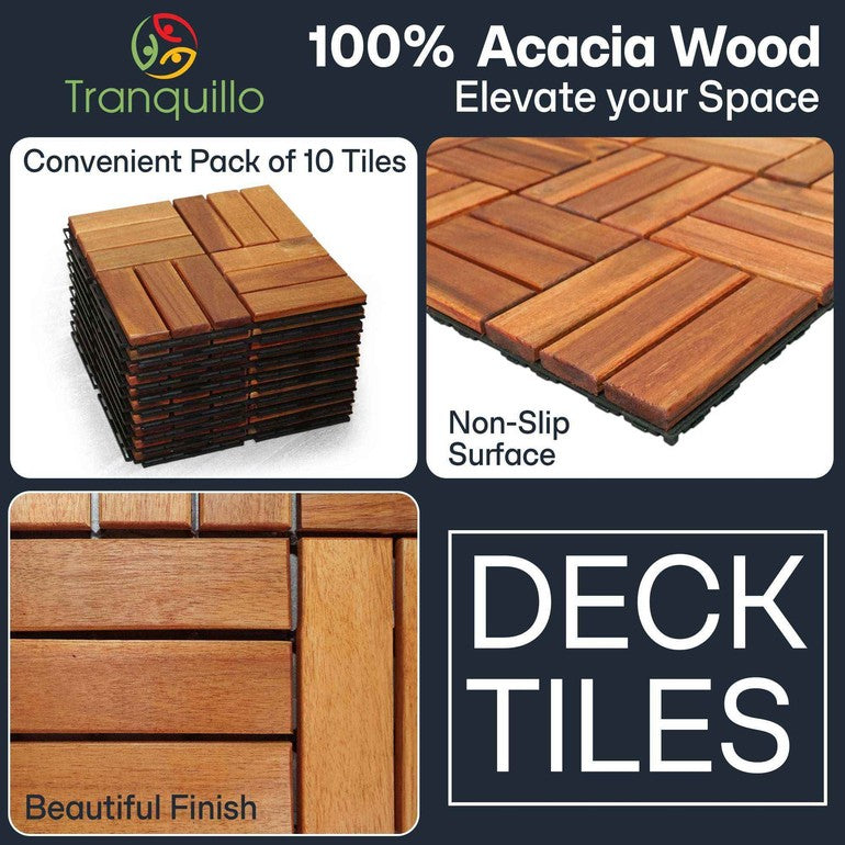 Tranquillo Solid Wood Premium Deck Tiles set 10 for Stylish Outdoor Spaces