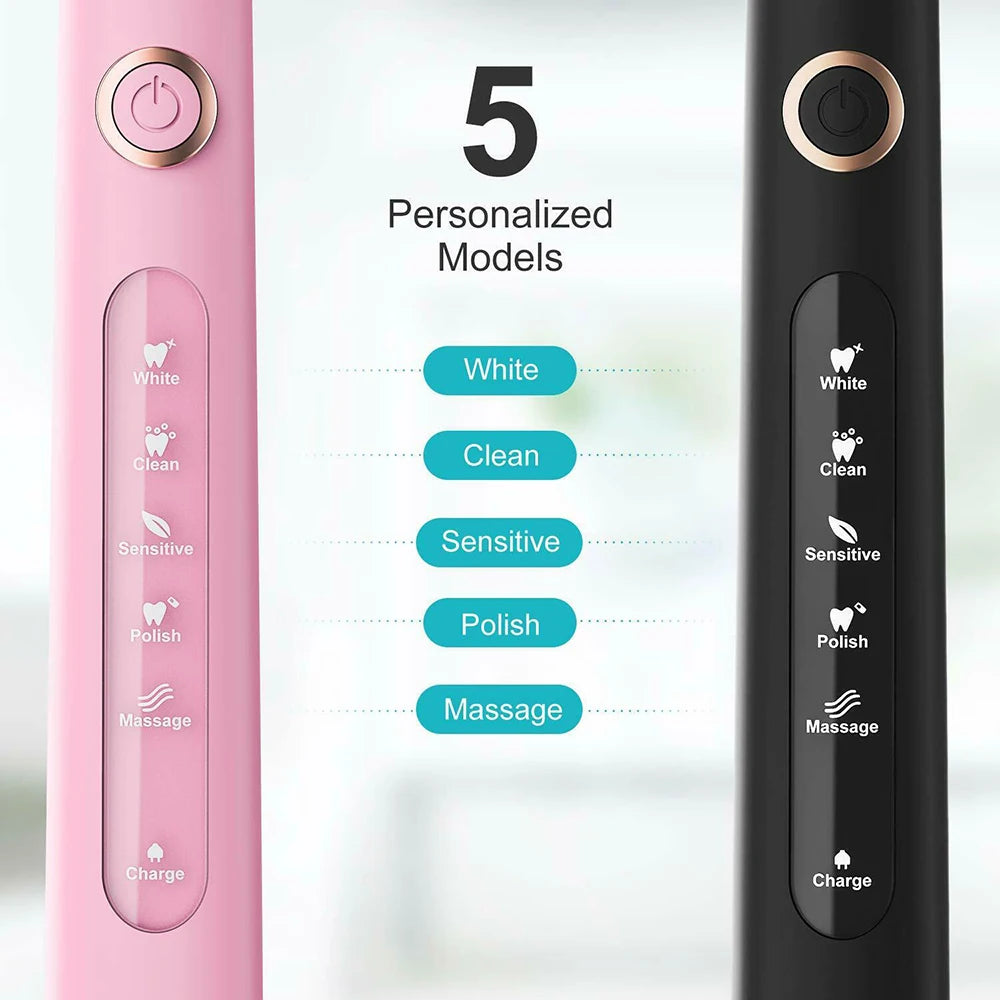 Fairywill Electric Sonic Toothbrush FW-D7 USB Charge Rechargeable Adult Waterproof Electronic Tooth Brushes Replacement Heads 8