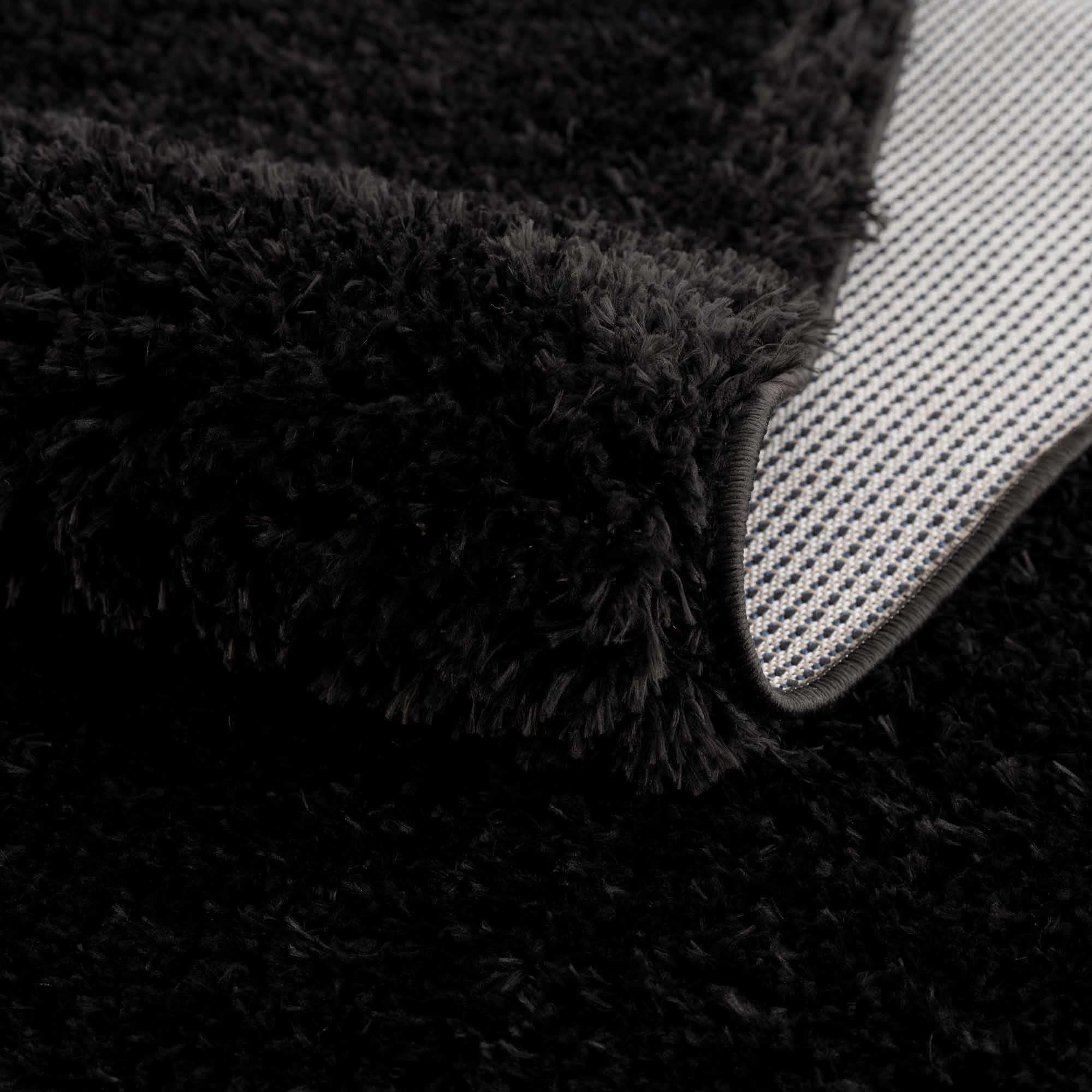 Faina Solid Black Shag Washable Area Rug - Clearance