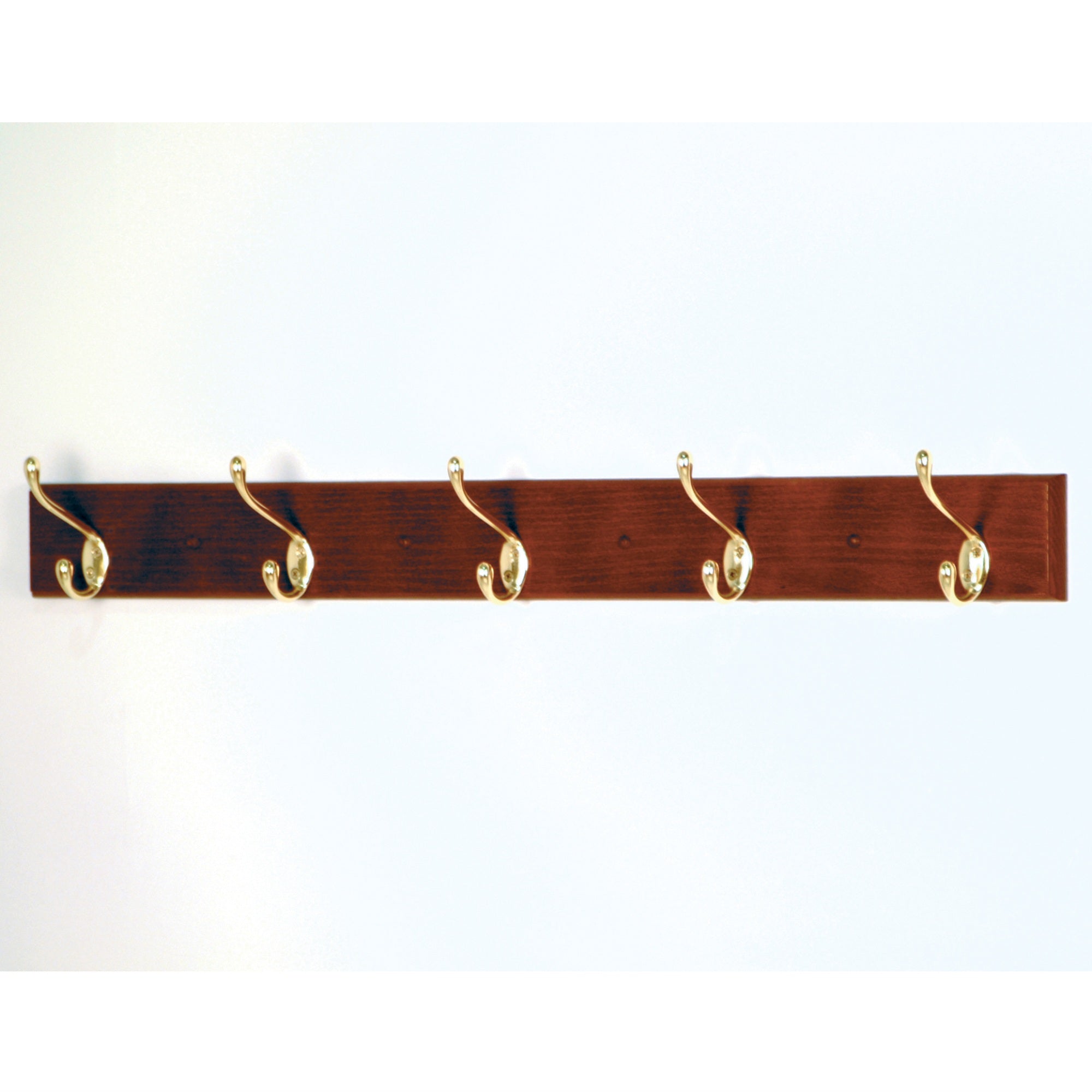 Wooden Mallet 5 Hook Coat Rack, Brass Hooks, Mahogany
