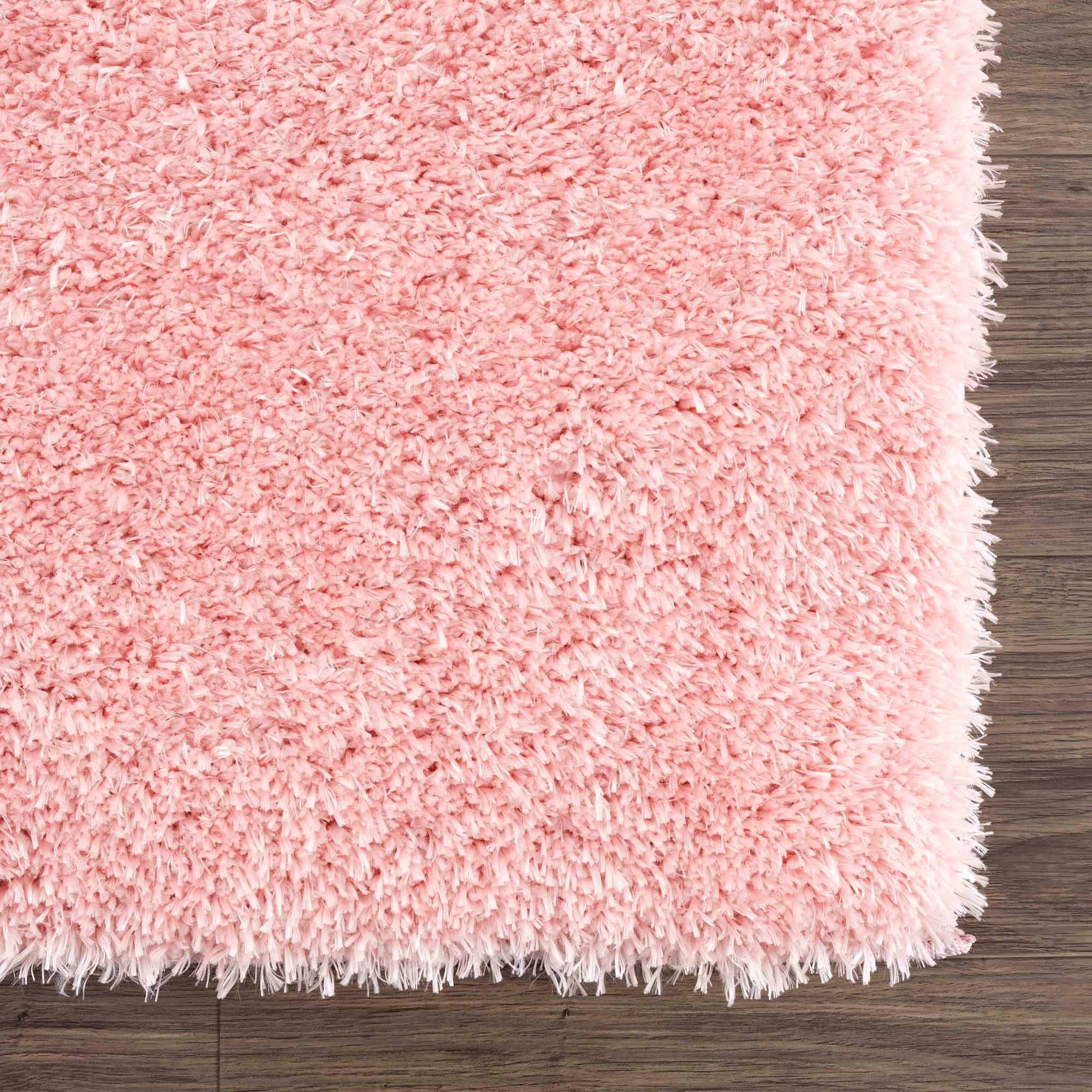 Faina Solid Pink Shag Washable Area Rug - Clearance