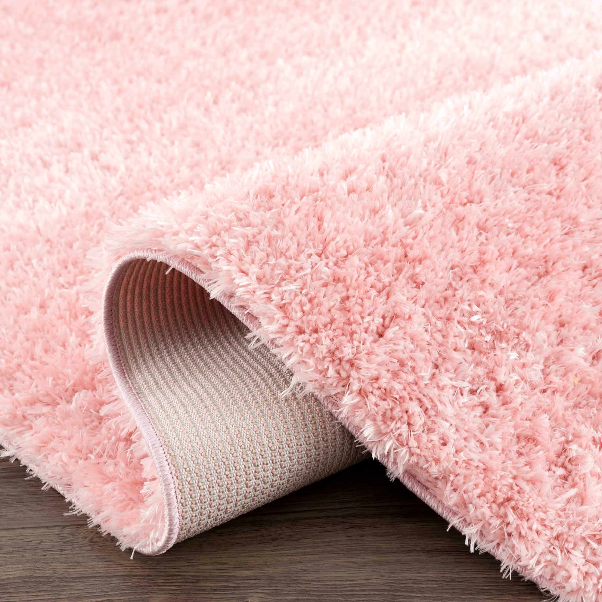Faina Solid Pink Shag Washable Area Rug - Clearance