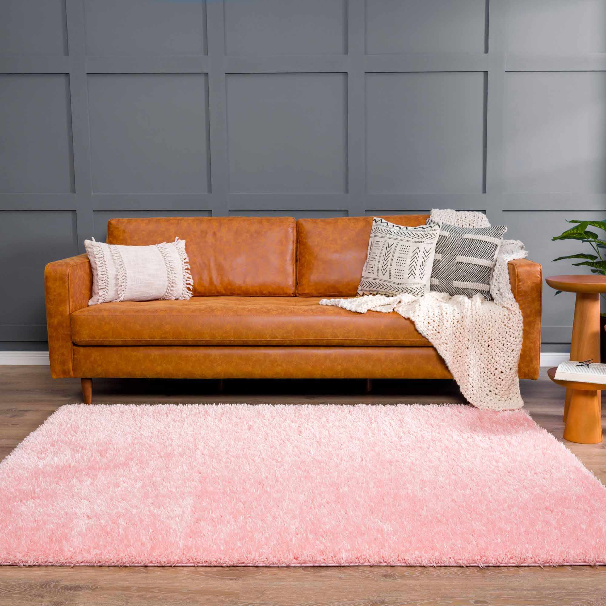 Faina Solid Pink Shag Washable Area Rug - Clearance