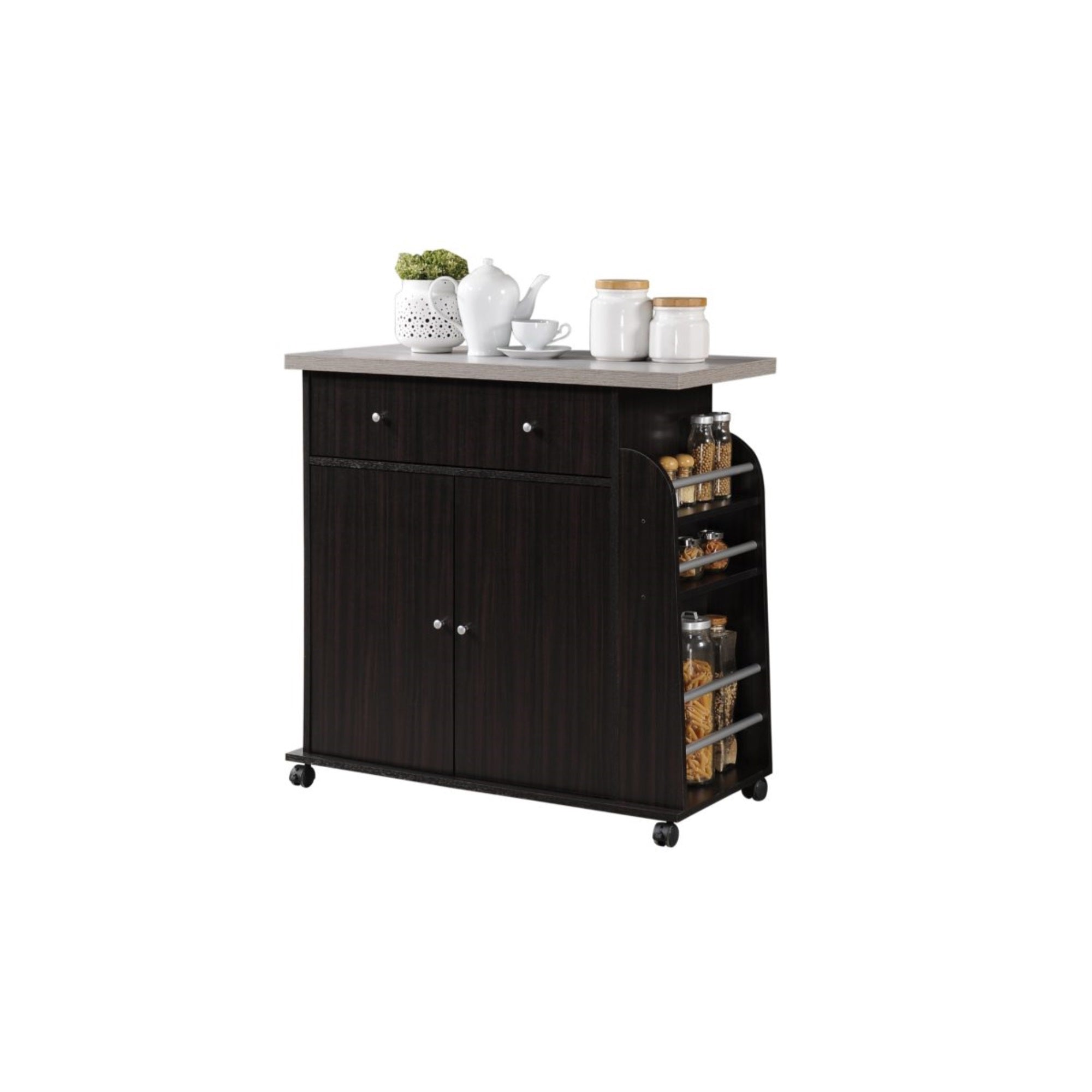 Hodedah Kitchen Cart With Spice Rack In Chocolate
