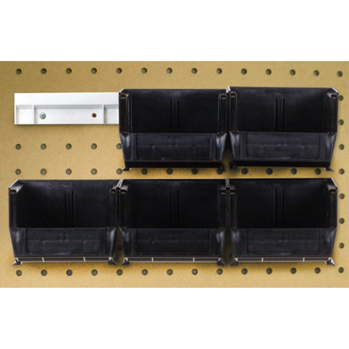 Hang-N-Stack Bin,  Package, Includes: (4) 10-7/8L X 5-1/2W X 5H (Qus230) Black Bin And (2) Bin Rails