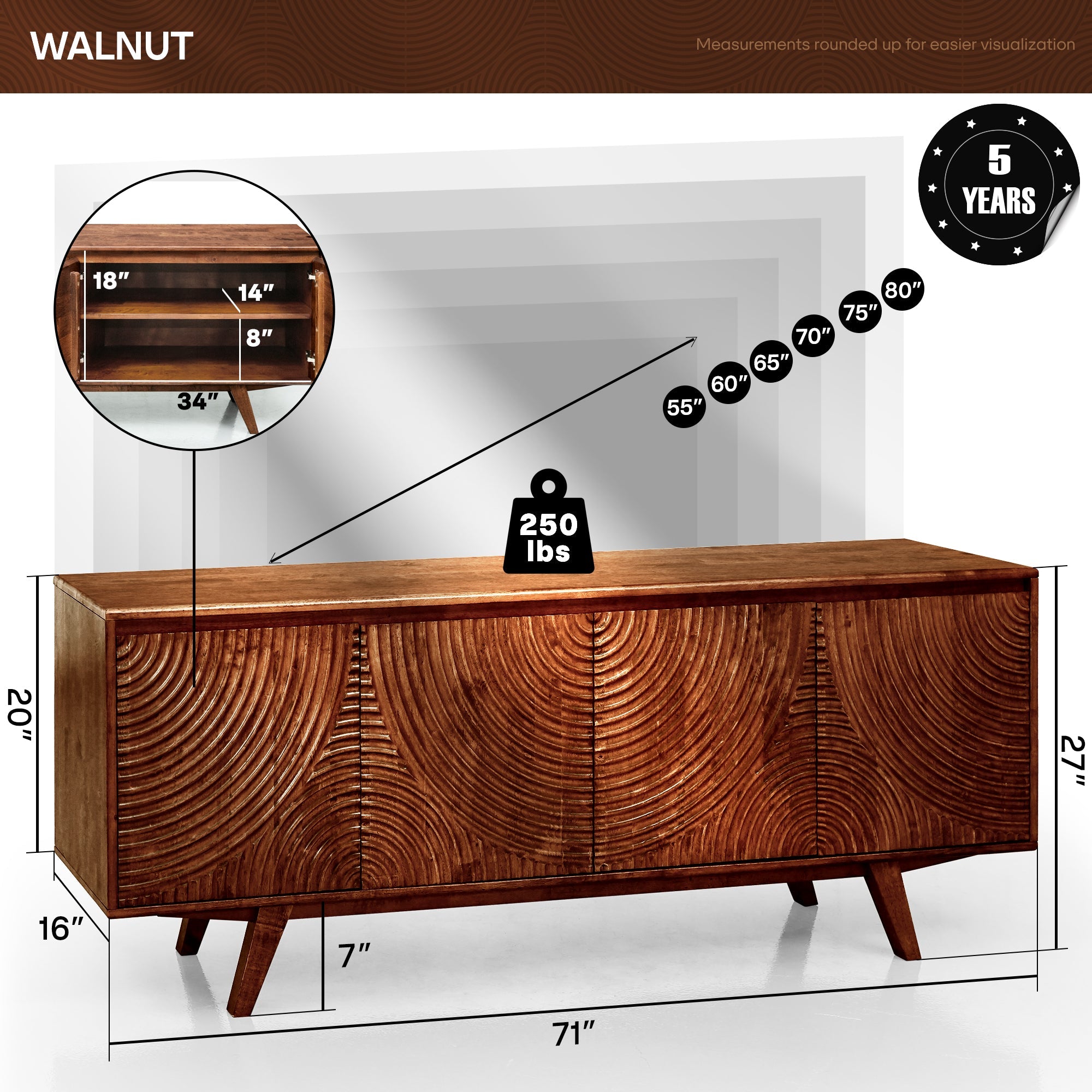 Acacia Harmony TV Stand with Storage for TVs up to 80 Inches