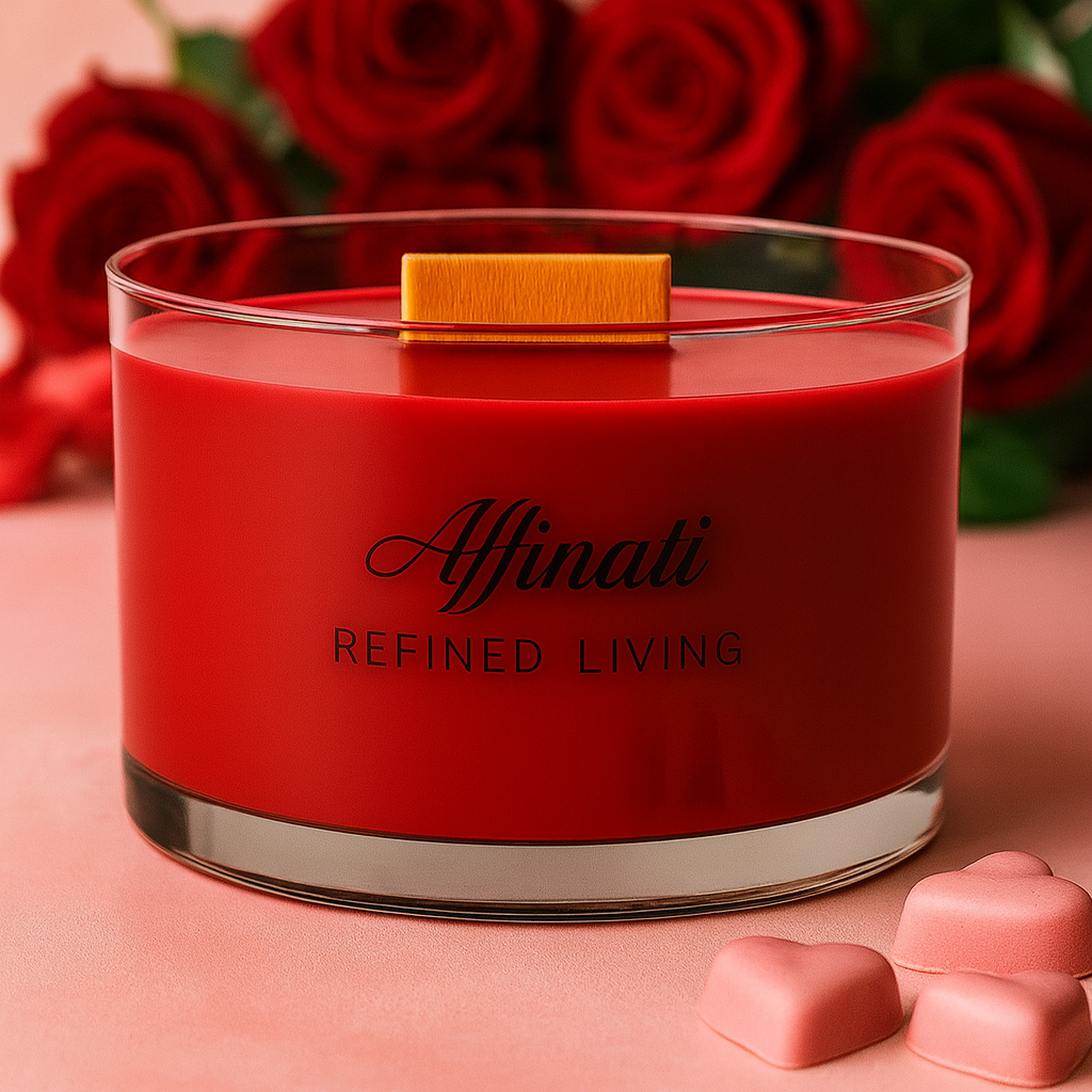 Rose Amour Wooden Wick Candle – Luxury 13 oz Soy Blend | Affinati
