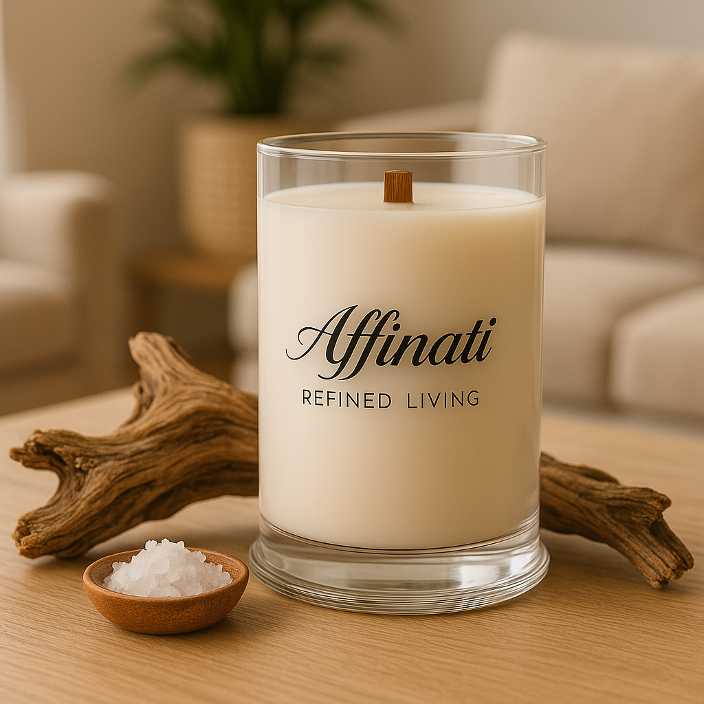 White Driftwood Wooden Wick Candle – Luxury 21 oz Soy Blend | Affinati