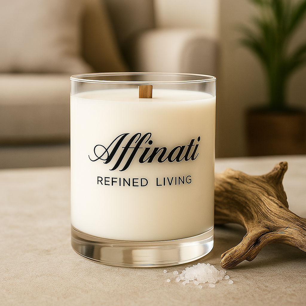White Driftwood Wooden Wick Candle – Luxury 10 oz Soy Blend | Affinati